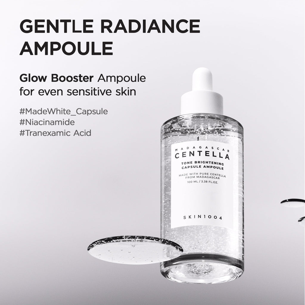 SKIN1004 Tone Glowing Capsule Ampoule 3.38fl.oz,100ml, Niacinamide & Tranexamic Acid Serum, Korean Face Ampoule with Madagascar Centella, Radiant and Healthy Looking Skin Tone, Korean Skin Care