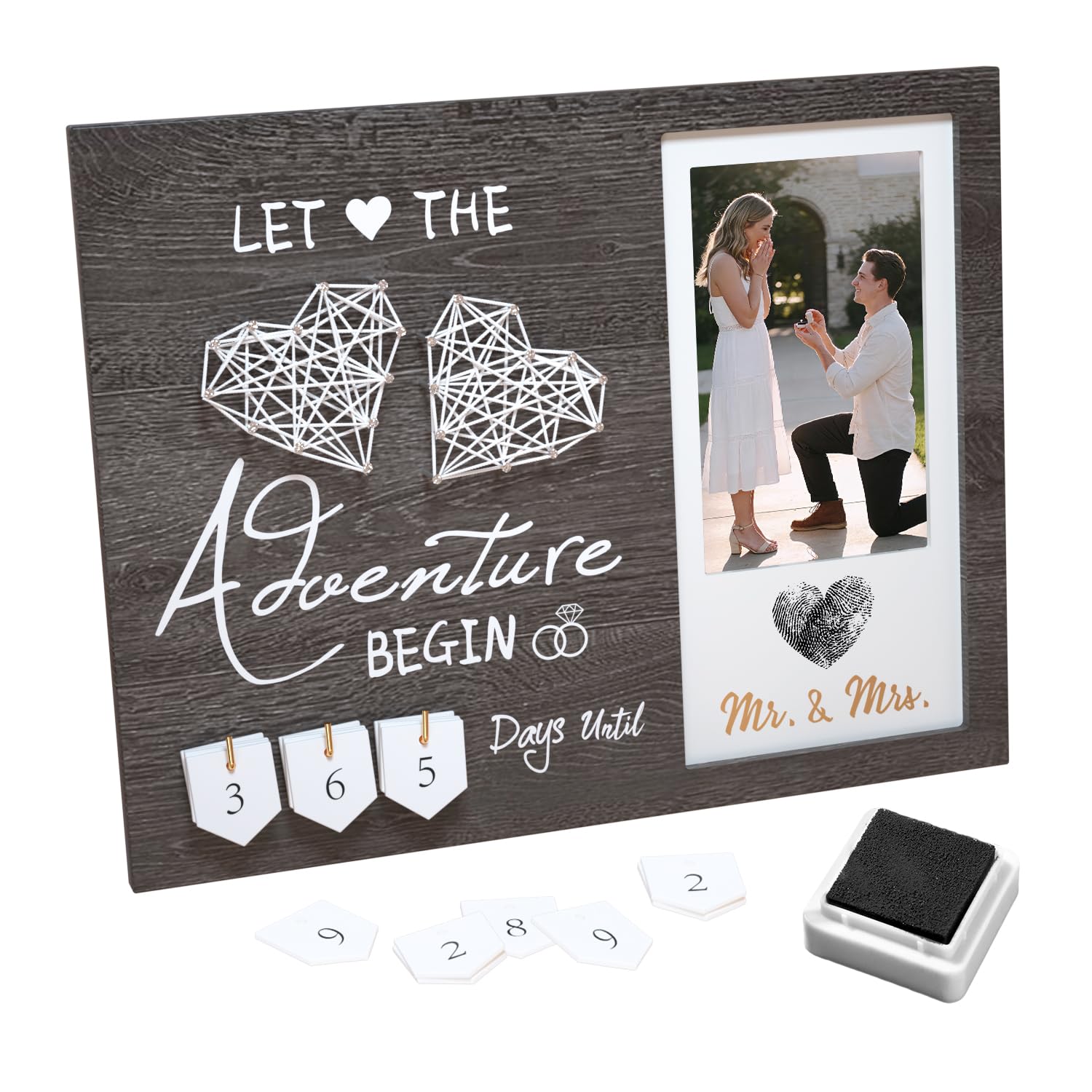Inovayer Engagement Gifts for Couple, Wedding Countdown Heart Thumbprint Picture Frame and Ink Kit, Bride to be Gift, Cool Engagement Present for Her Women, Fiance Gifts