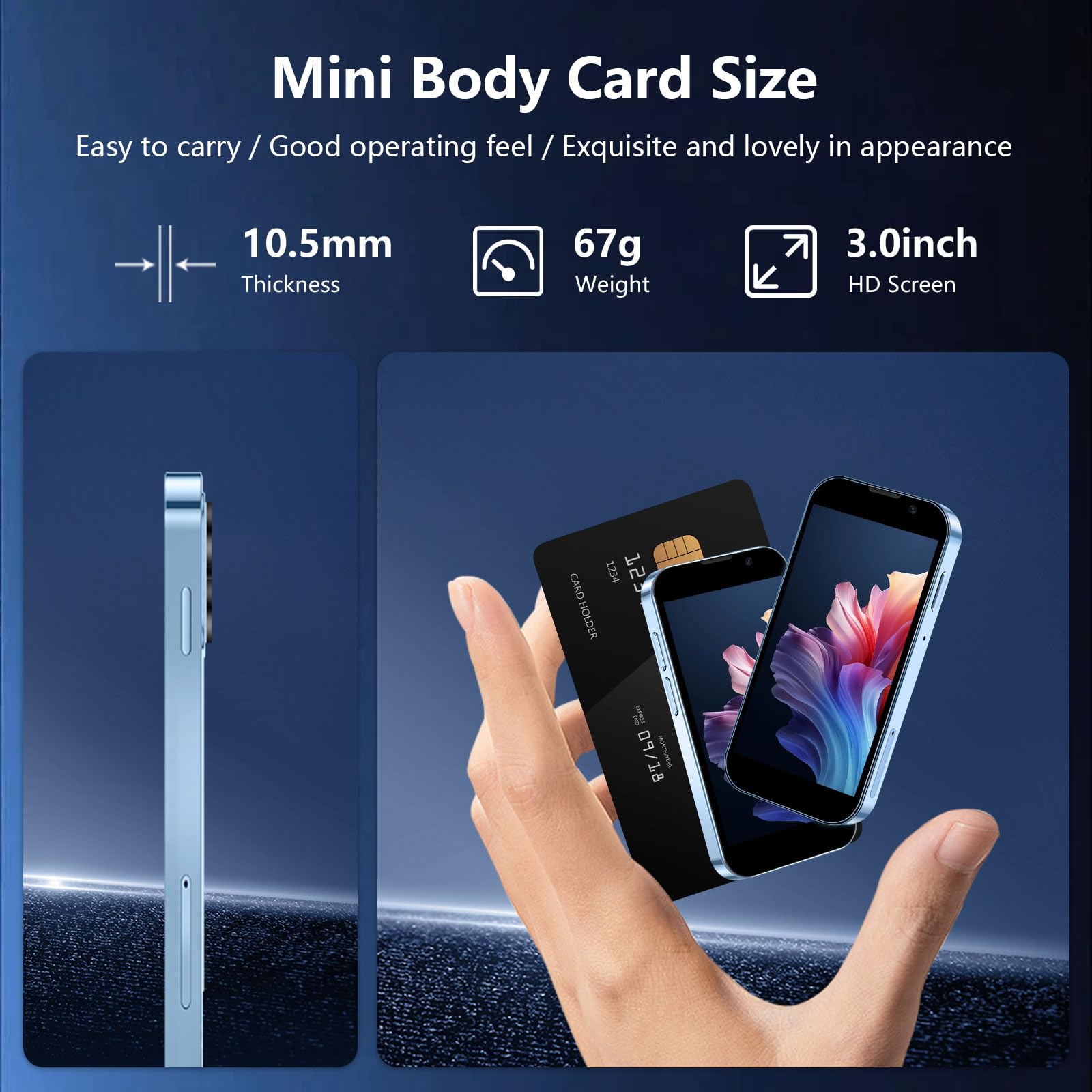 BLKE AIR Mini Phone 3.0" HD Touch Screen Mini Smartphone World's Smallest Unlocked Android Compact Mobile Phone for Kids & Students Cell Phone wih GPS Dual SIM Face ID 2GB+16GB Pink