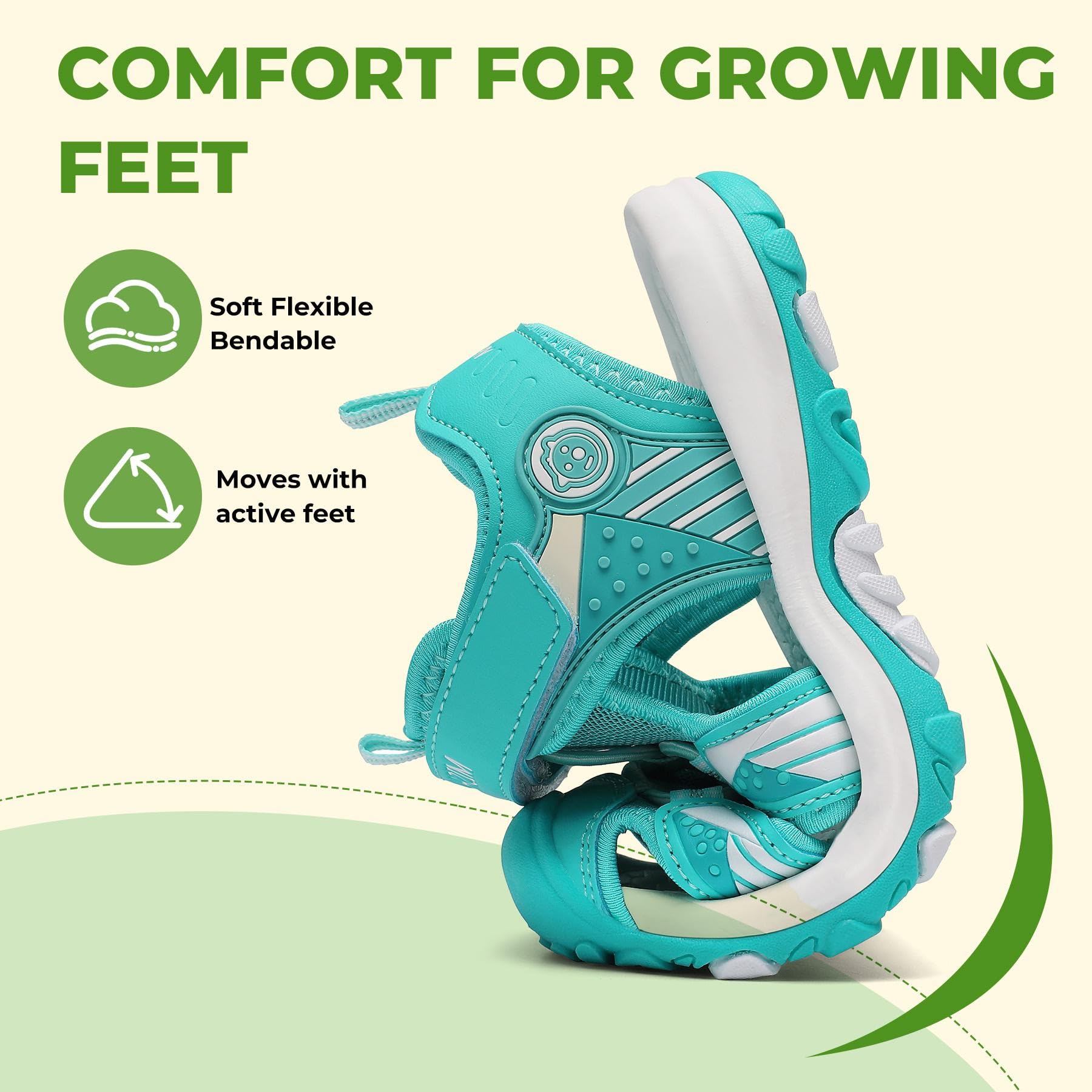 Mishansha Kids Closed Toe Sport Sandals for Boys Girls, Quick Dry Water Shoes with Adjustable Strap, Non Slip Beach Hiking Walking Sandals Green 1 Little Kid