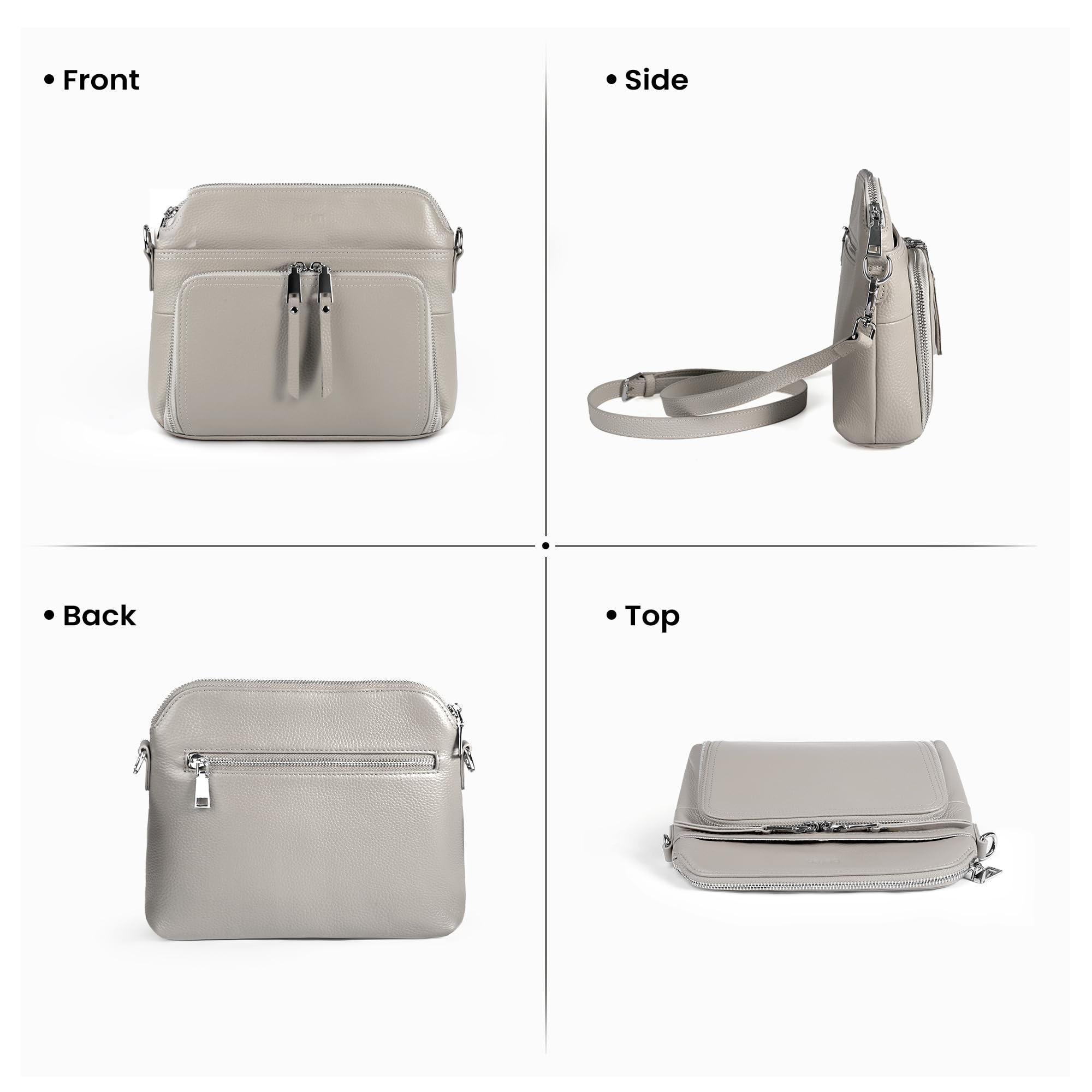 befen Real Leather Crossbody Bags for Women, Womens Small Cross Body Purses Travel Handbags with Built-in Wallet Adjustable Strap Beige Grey