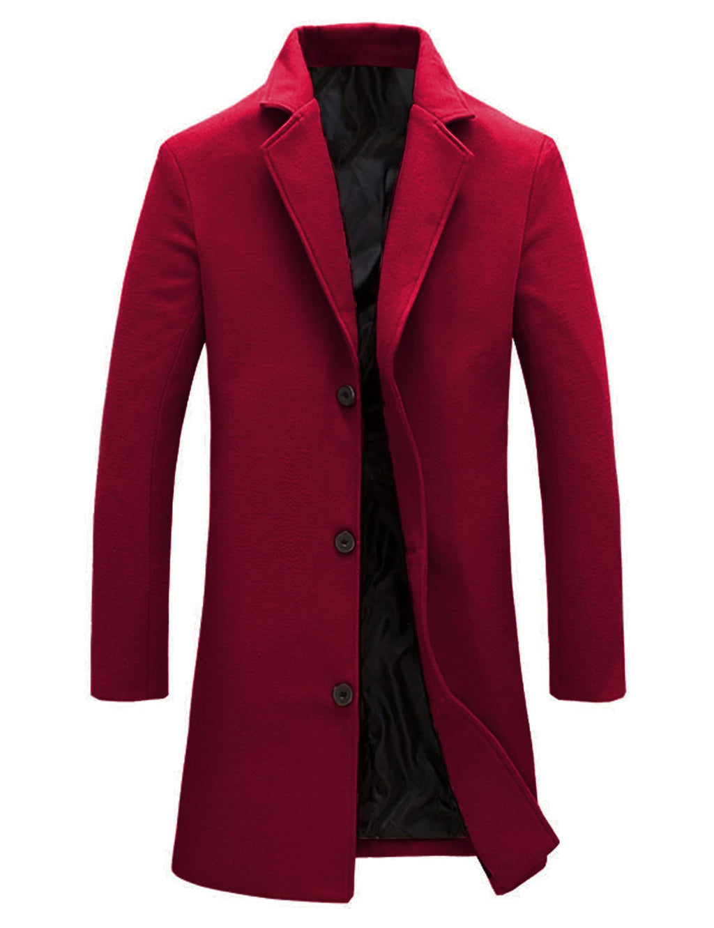 Springrain Men's Wool Blend Pea Coat Notched Collar Single Breasted Overcoat Warm Winter Trench Coat(Red-S)