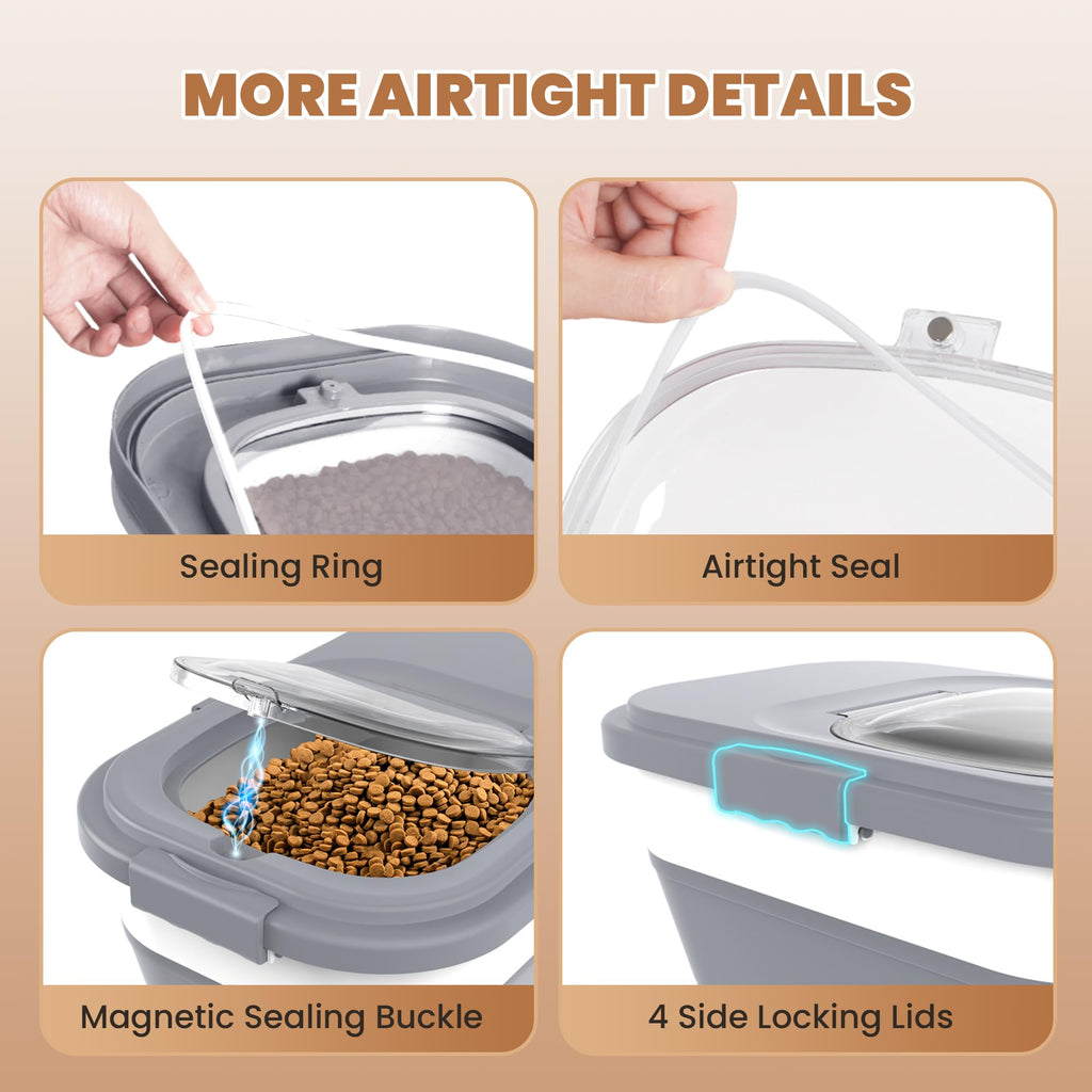 DDMOMMY 23-25 Lbs Airtight Dog Food Storage Container,Collapsible Dog Food Container with Lid,Wheels,Handle,Large Pet food storage Container with Scoop,Small Food Container for Dog Cat