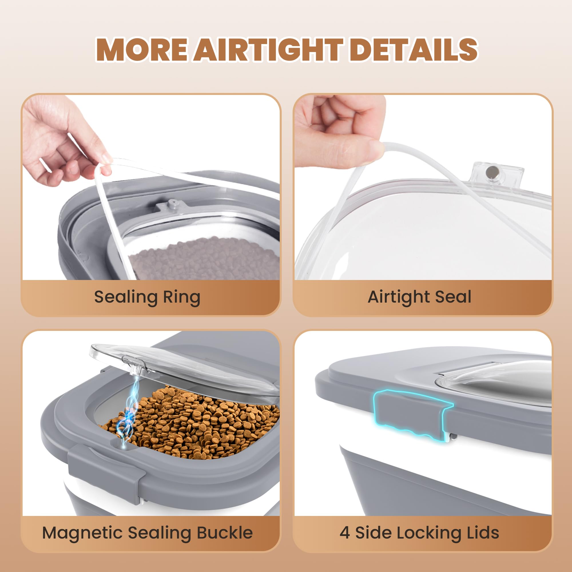 DDMOMMY 23-25 Lbs Airtight Dog Food Storage Container,Collapsible Dog Food Container with Lid,Wheels,Handle,Large Pet food storage Container with Scoop,Small Food Container for Dog Cat