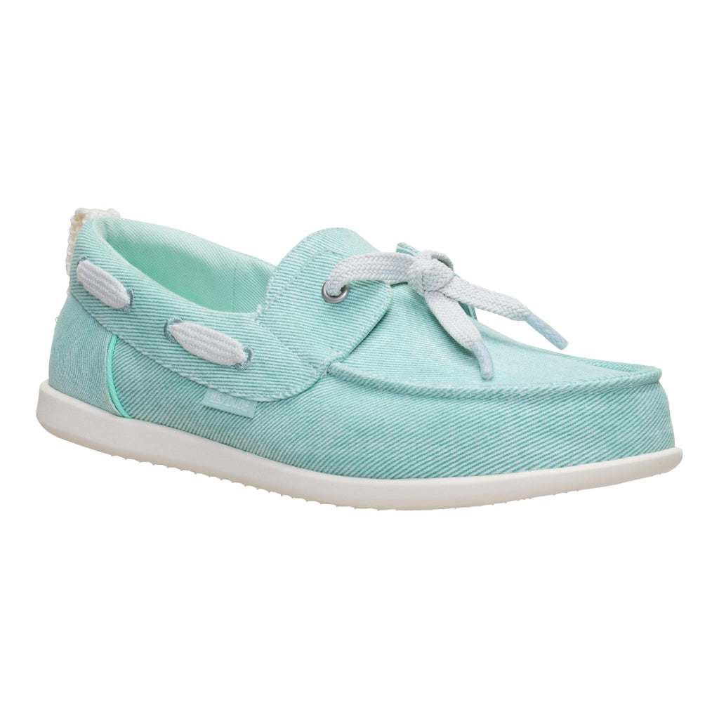 HEYDUDE Women's Harbor Breeze Lo Washed Twill Classic Boat Shoe | Harbor Green | Size 8 | Lightweight Slip-On Loafer