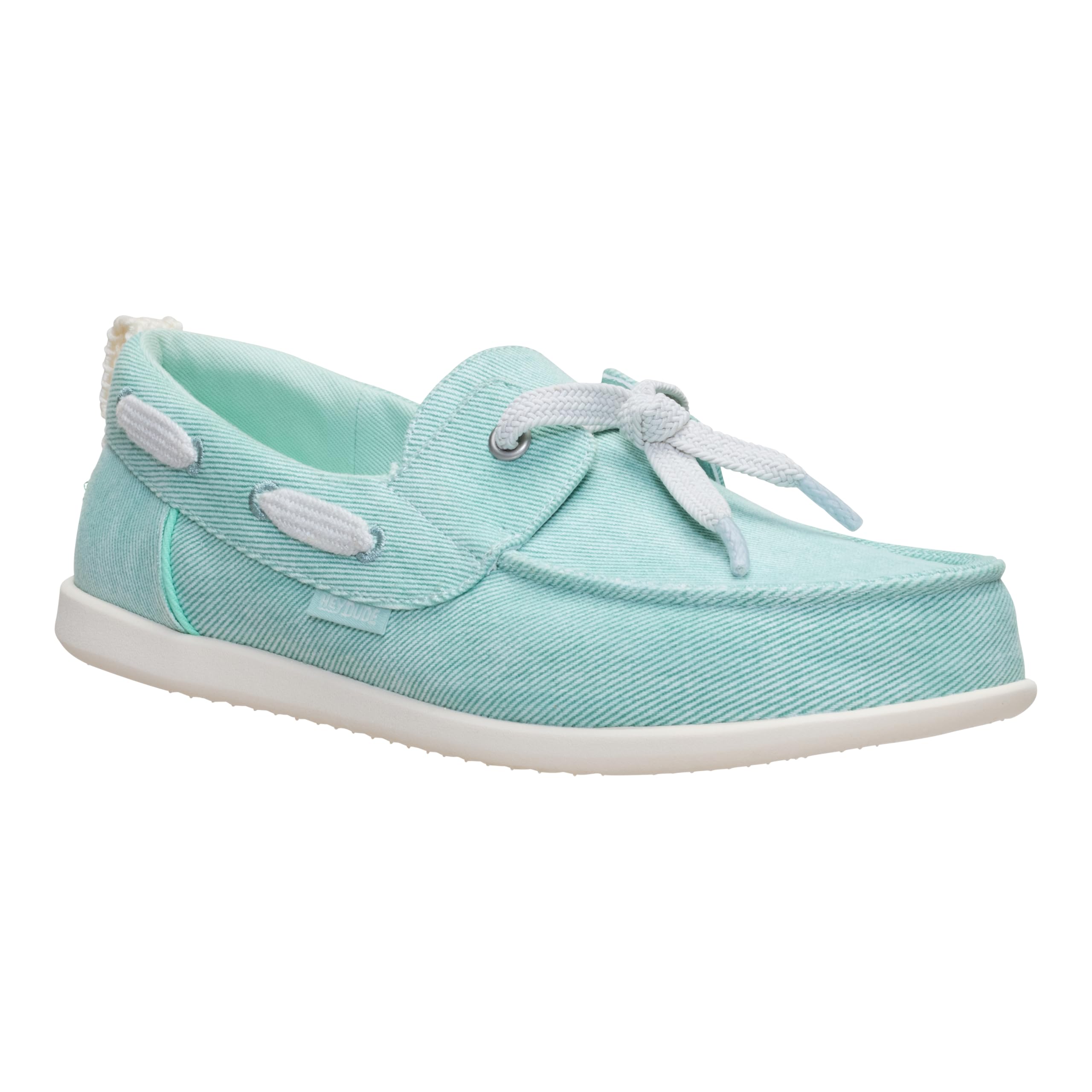 HEYDUDE Women's Harbor Breeze Lo Washed Twill Classic Boat Shoe | Harbor Green | Size 8 | Lightweight Slip-On Loafer