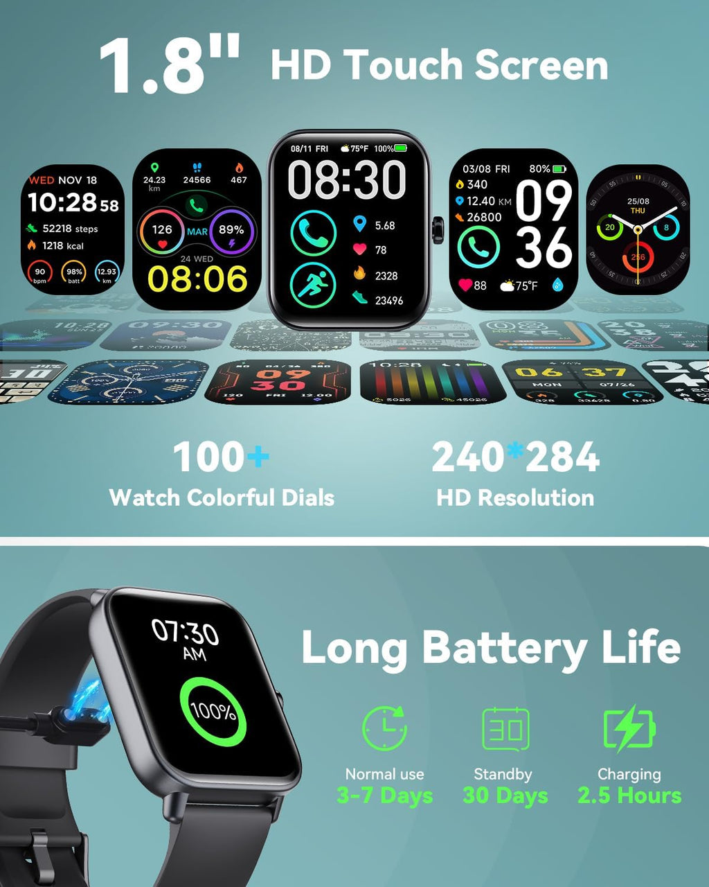 Smart Watches for Women/Men, Smart Watch for Android Phones and iPhone Compatible, Alexa Built-in, 1.8" Fitness Watches for Women, IP68 Waterproof /Bluetooth Call, Heart Rate/Sleep Monitor, Black
