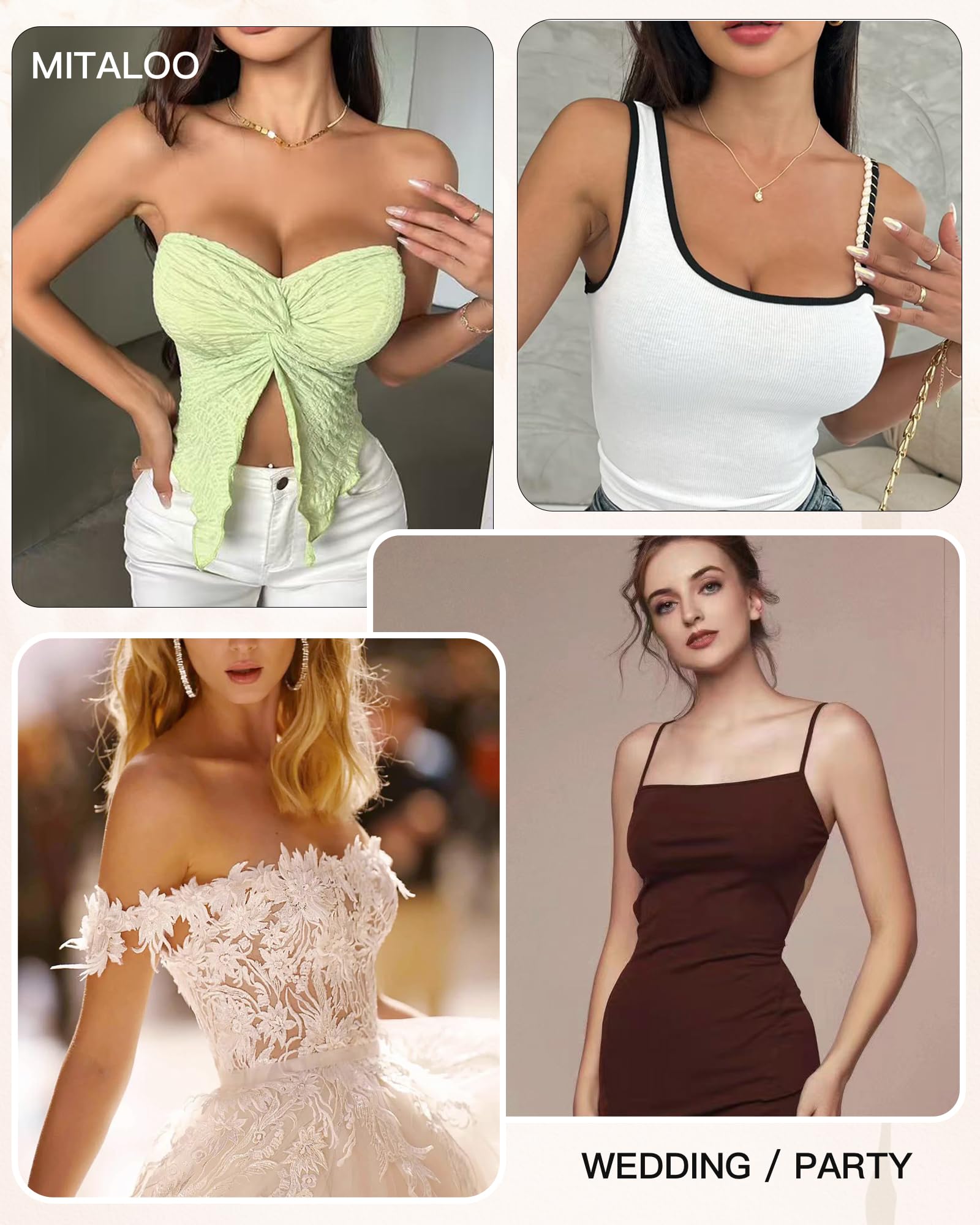 MITALOO Seamless Adhesive Bra Sticky Strapless Invisible Push up Bras Silicone Backless Nipple Cover for Women Beige Black