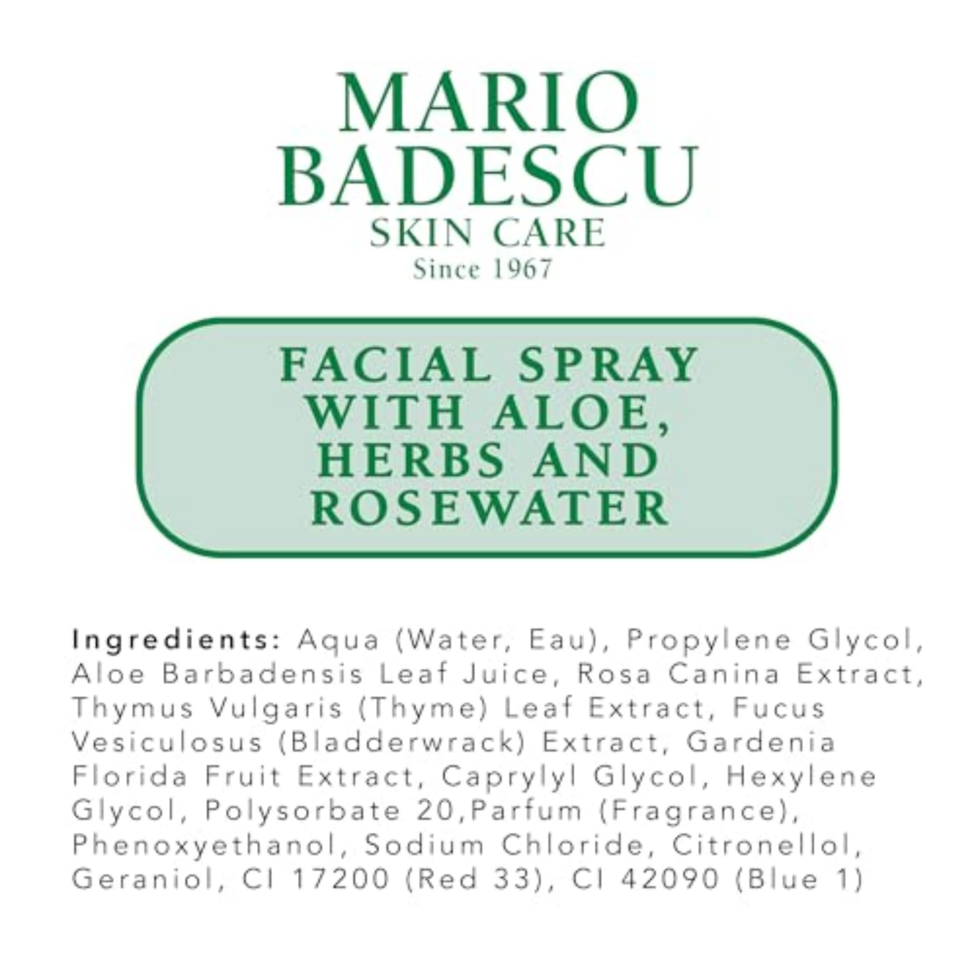 Mario Badescu Facial Spray with Aloe, Herbs and Rose Water for All Skin Types, Face Mist that Hydrates, Rejuvenates & Clarifies, 4 FL OZ
