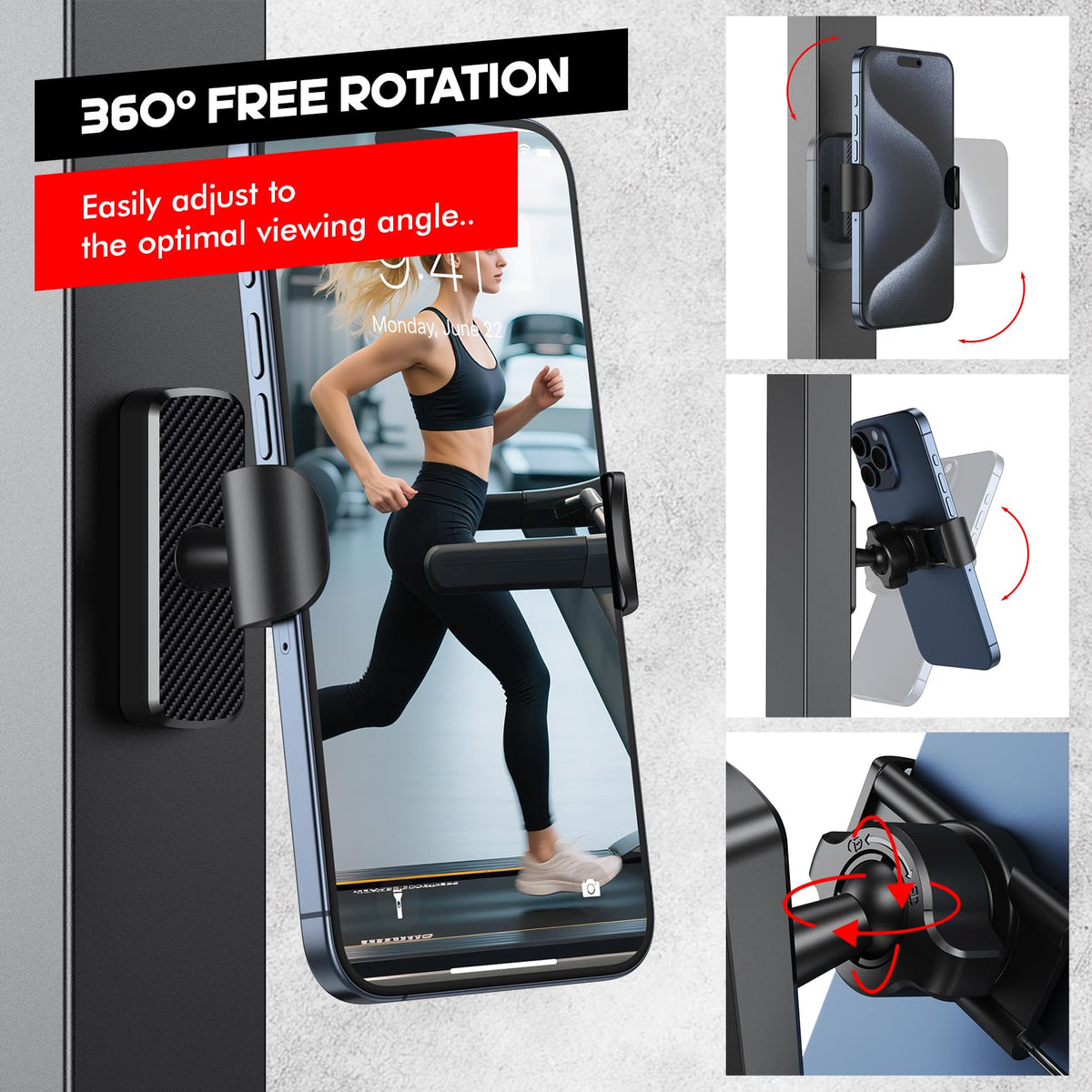 Aourxiv Magnetic Phone Holder for Gym, Powerful N52 Magnet Base, Multi-Angle Adjustable Magnetic Phone Holder Gym Accessories Compatible with All Smartphones 4-7", Nice Gifts for Gym Lovers