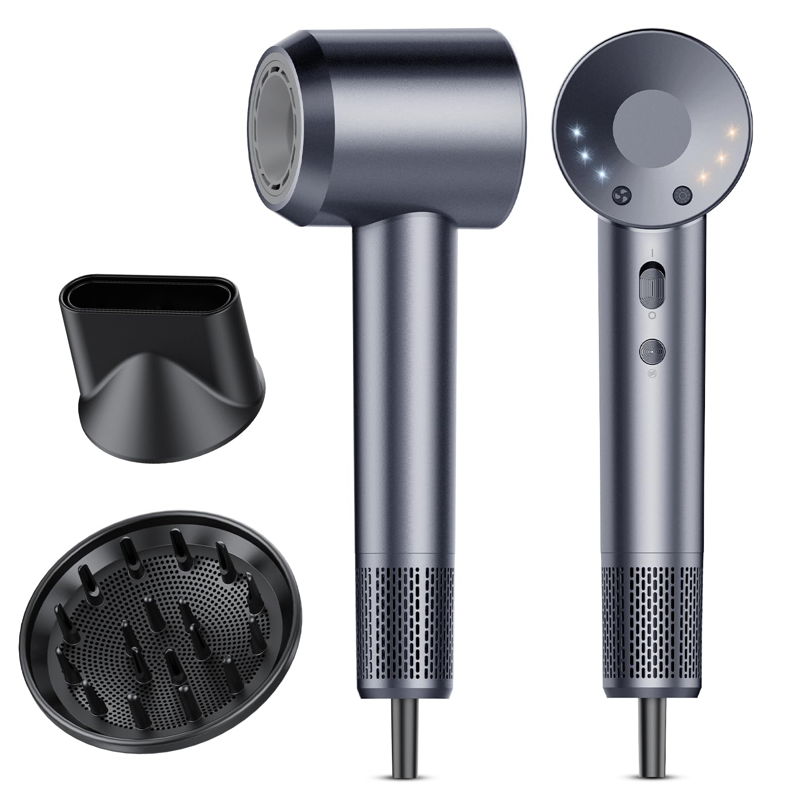 aowoka 160,000 RPM High-Speed Ionic Hair Dryer with Diffuser, Blue Grey