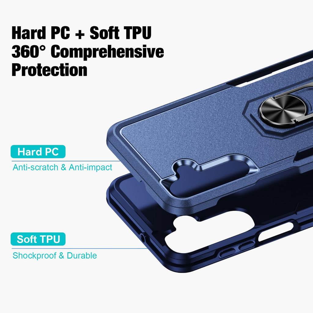 for Samsung Galaxy A26 5G Phone Case [15 FT Military Grade Drop Protection] with 2x Tempered Glass Screen Protector, Heavy-Duty Shockproof Magnetic Kickstand Case for Galaxy A26 5G (Dark Blue)