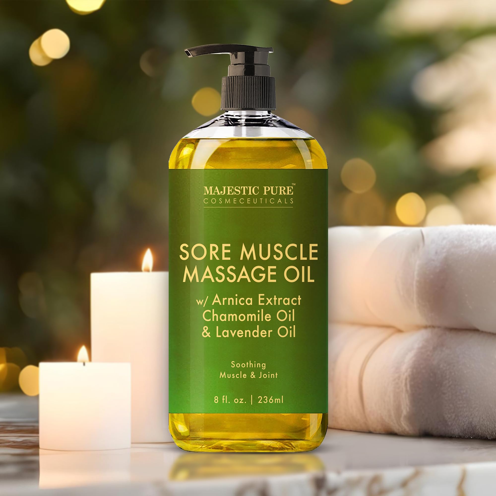 MAJESTIC PURE Arnica Sore Muscle Massage Oil for Massage Therapy - Refreshing and Relaxing - Natural Oils with Lavender & Chamomile Essential Oils - All Skin Types - Men & Women Massage Lotion-8 fl oz
