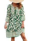 Qearal 3/4 Sleeve Casual Dresses for Women Summer Loose Short Green Bohemian Beach Dress Dark Green XL