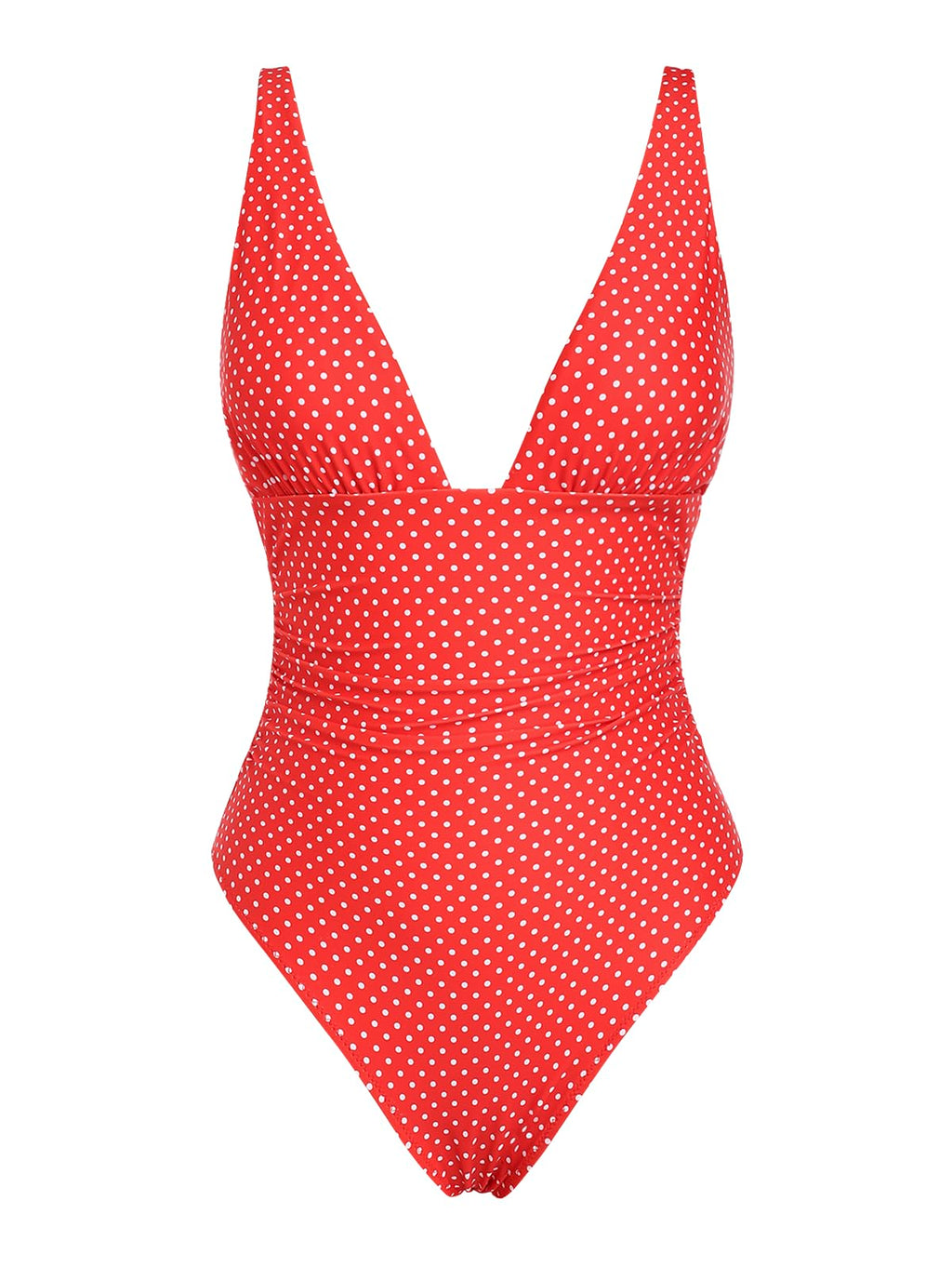 seamoly Red Polka Dot Print Plunging Neck One-Piece Swimsuit Red XS