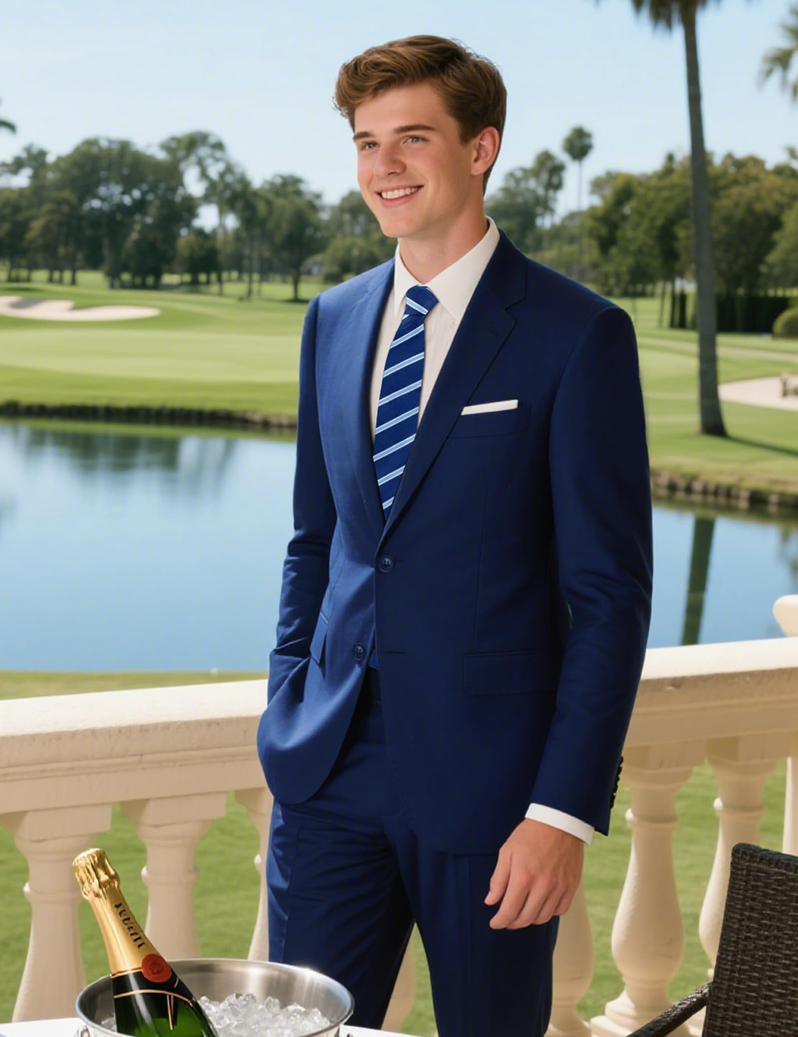 Pacific Perfect Mens Suits Regular Fit Slim Fit 2 Piece Navy Blue Tuxedo Classic Fit with Stretch Fabric Mens Suit for Business, Wedding, Prom, Party (Regular, 36R)