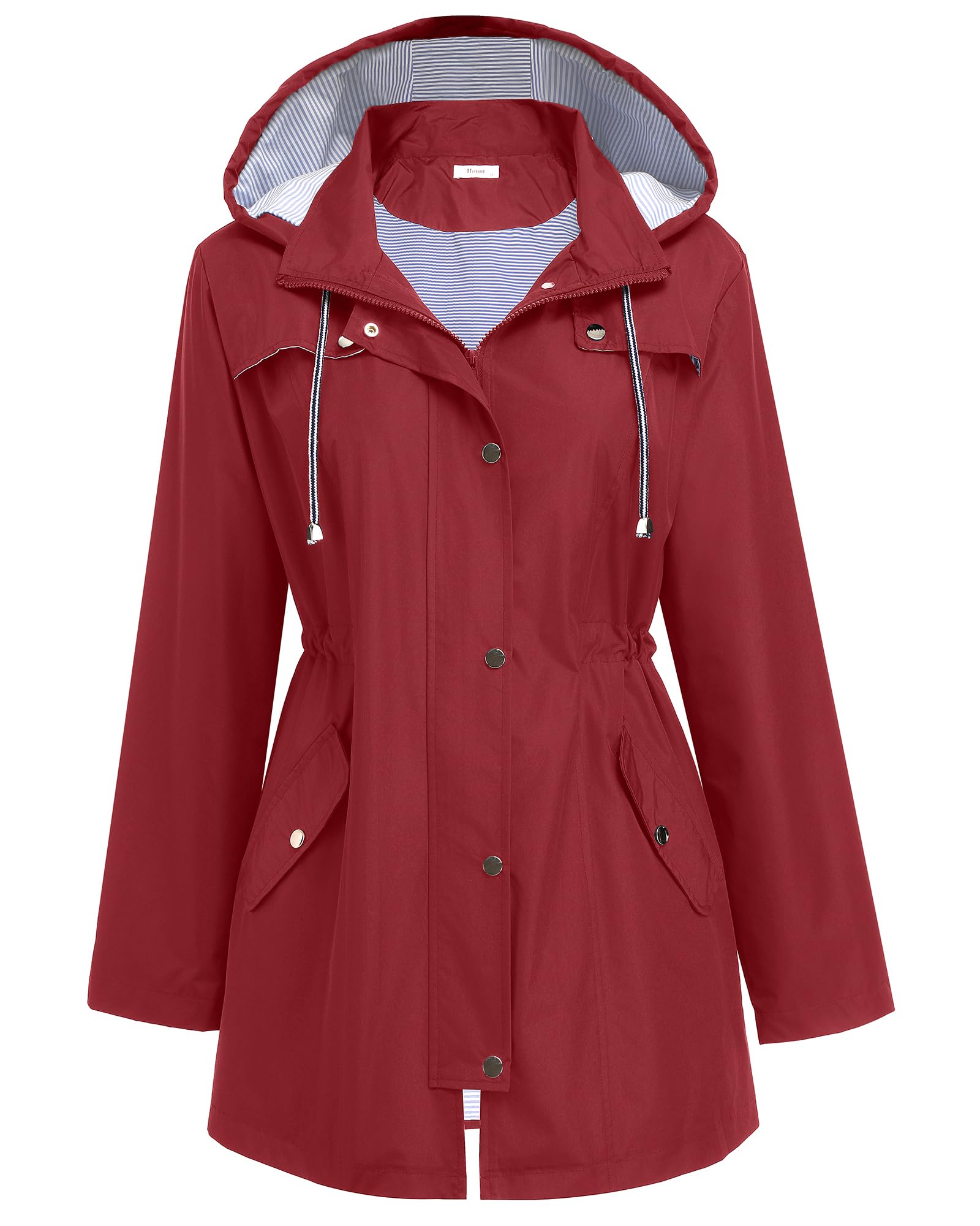 Women Waterproof Hiking Trench Raincoat Light Rain Jacket with Liner S Wine