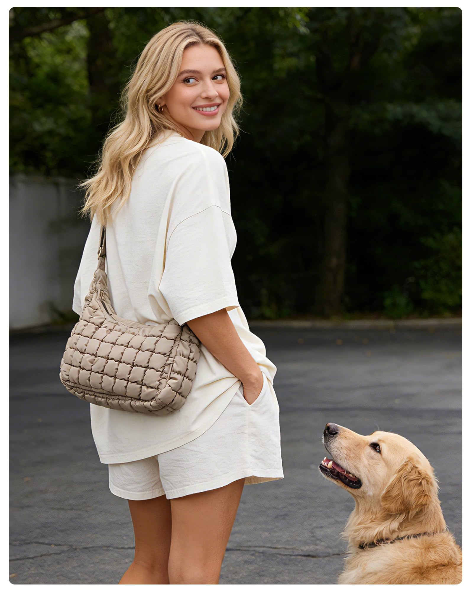 BAGSMART Crossbody Bags for Women, Quilted Puffy Purses for Women, Fluffy Travel Essentials Shoulder Hobo Bag