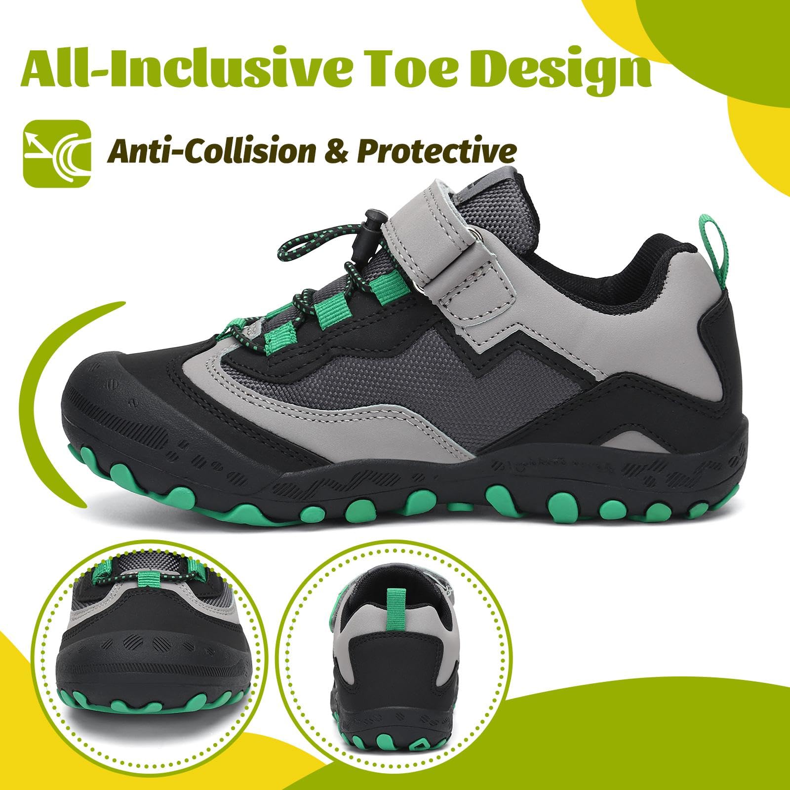 Mishansha Kids Hiking Shoes Girls Boys Toddler Outdoor Sneakers Anti-Collision Trail Running Shoe for Trekking Walking Climbing Black Size 3.5 Little Kid