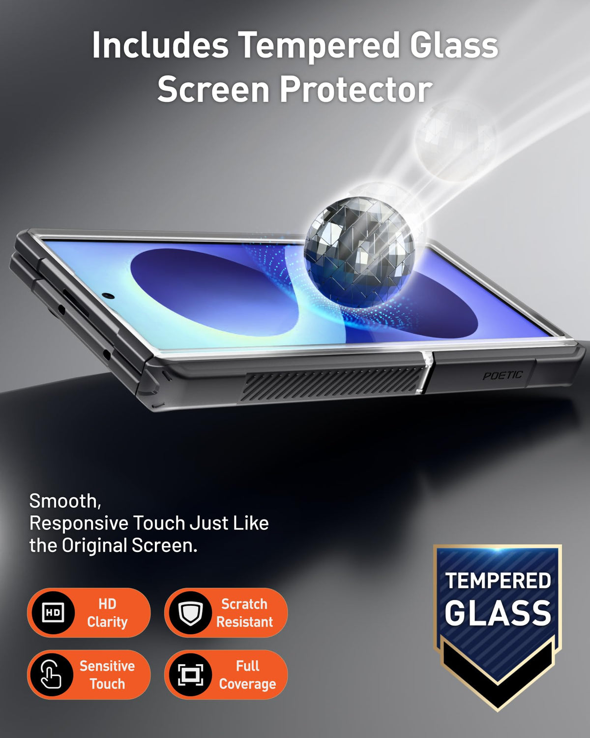 Poetic for Samsung Galaxy Z Fold 8 Ultra Case, [Hinge Protection] [MagSafe Compatible] [Tempered Glass Screen Protector] Full-Body Rugged Shockproof Protective Phone Cover with Kickstand, Black/Clear