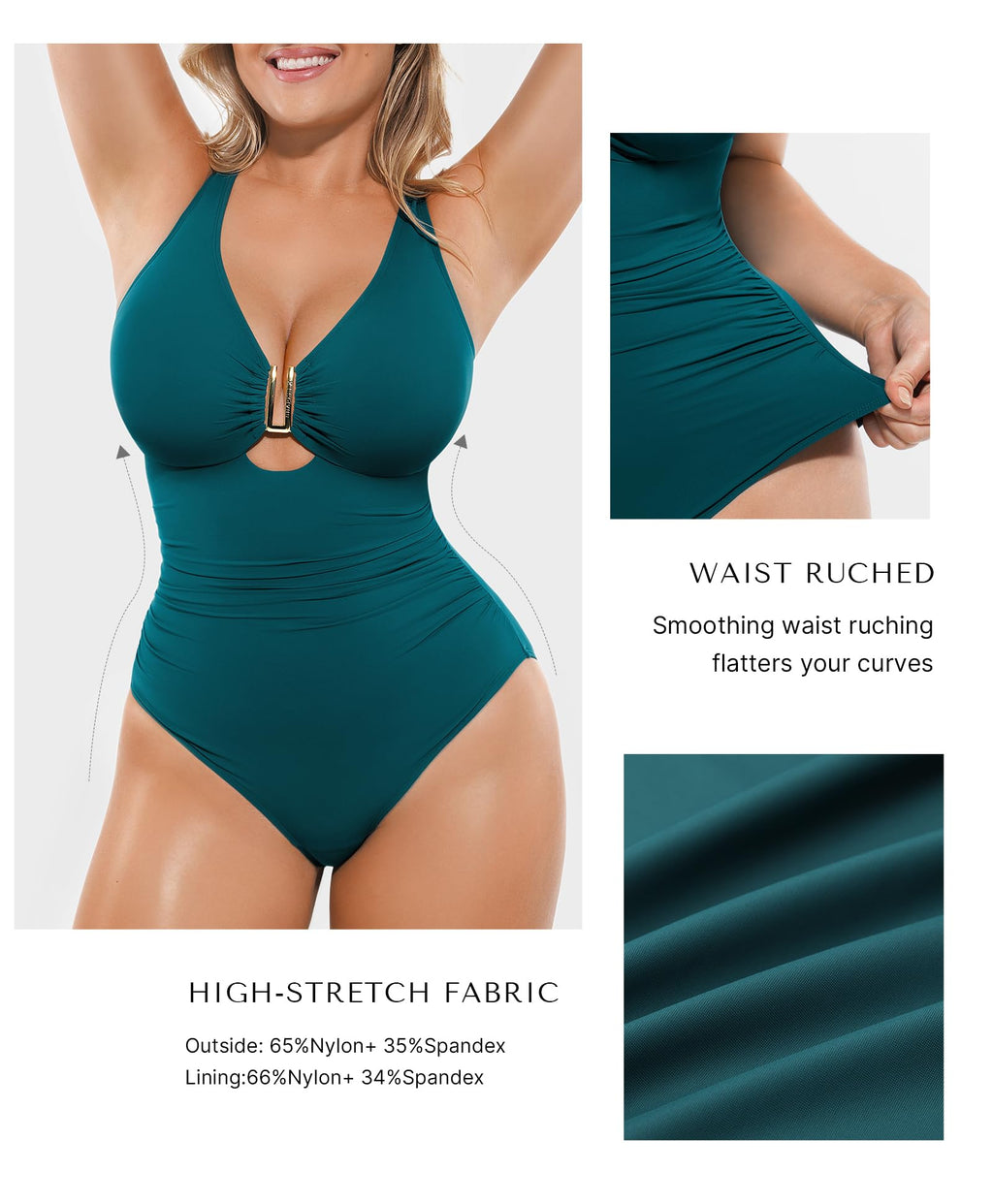 SHAPELLX Bathing Suit for Women Tummy Control Swimsuits One Piece Shapewear Swimsuits Women Ruched Swimwear Green L