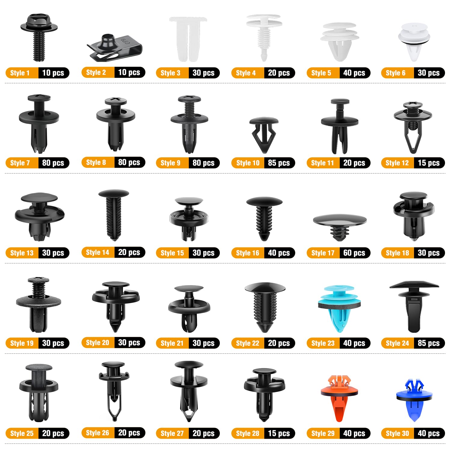 GOOACC 1045Pcs Car Push Retainer Clips & Auto Fasteners Assortment -30 Most Popular Sizes Nylon Bumper Fender Rivets with Fasteners Remover an 10 Cable Ties for Toyota GM Ford Honda Chevy