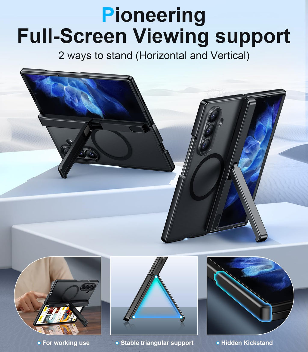Temdan for Samsung Galaxy Z Fold 8 Ultra Case,[Compatible with MagSafe][Built-in HD Screen Protector & Kickstand][Hinge Protection] Translucent Matte Shockproof Phone Case for Z Fold 8 Ultra,Black