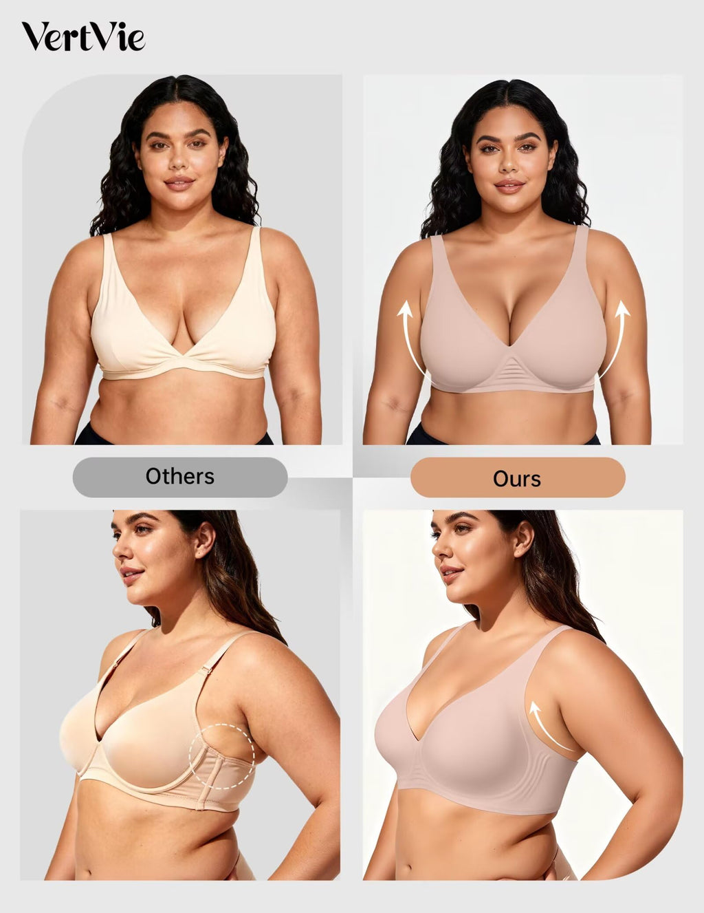 Vertvie Jelly Wireless Bras for Women Push Up Plunge Seamless T-Shirt Bras No Underwire Supportive Full Coverage Bralettes(Skin Color,Large)