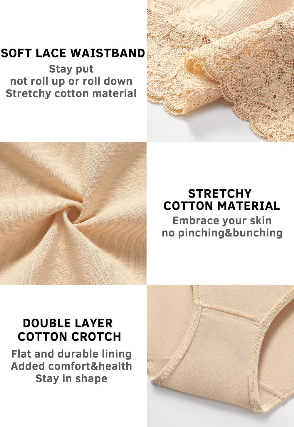 Wealurre Cotton Panties for Women Bikini Underwear Hipster Underpants Lace Briefs Pack(L,WP-5PC-ASST)