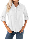 Womens Safari Shirts Long Sleeve Outdoor Sun Protection Quick Dry Fishing Hiking Shirts (5026 White XXL)