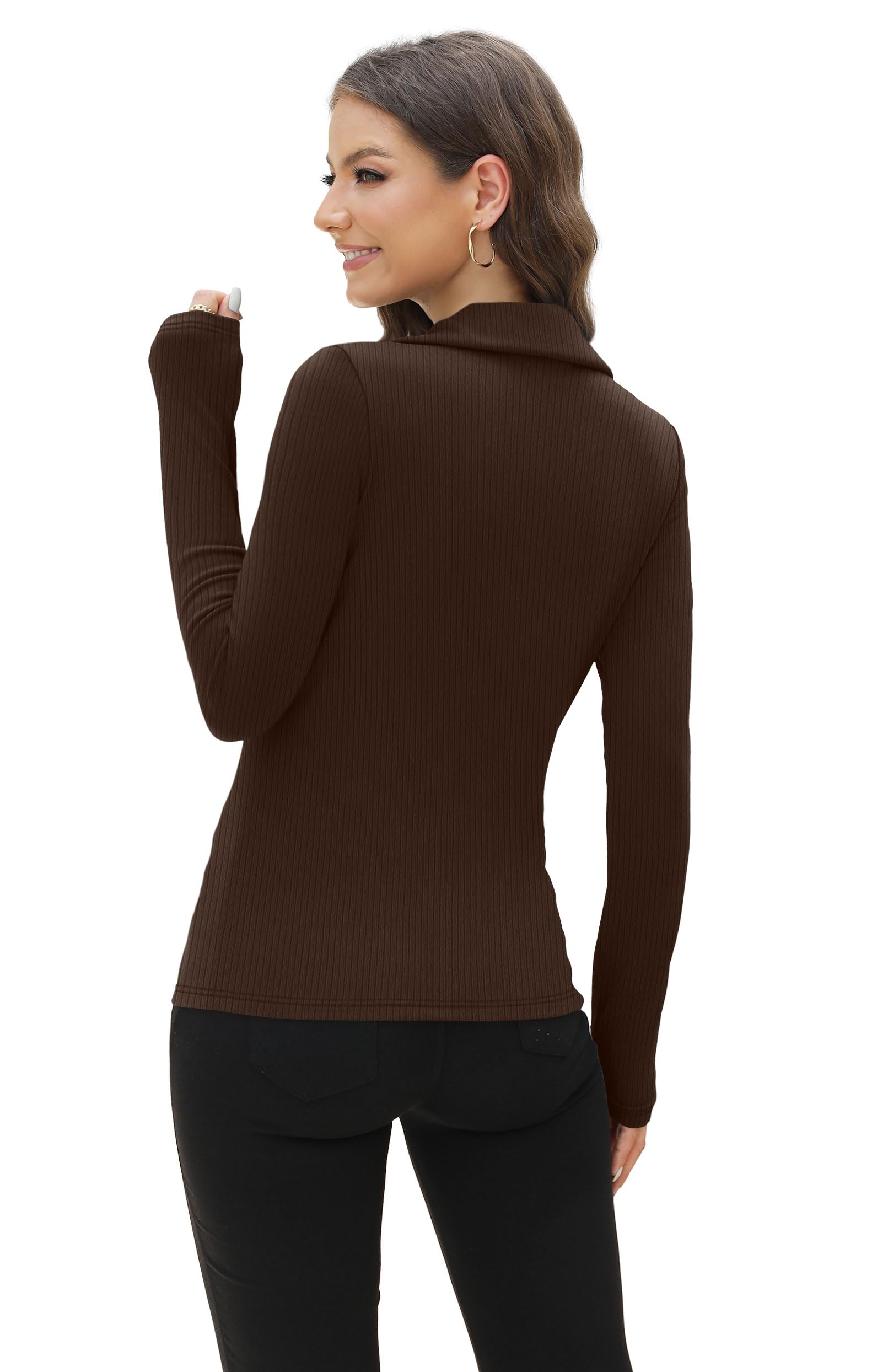 WIHOLL Fall Outfits for Women 2026 Fashion Long Sleeve Shirts Business Casual Tops V Neck Old Money Clothes Thermal Sweaters Coffee S