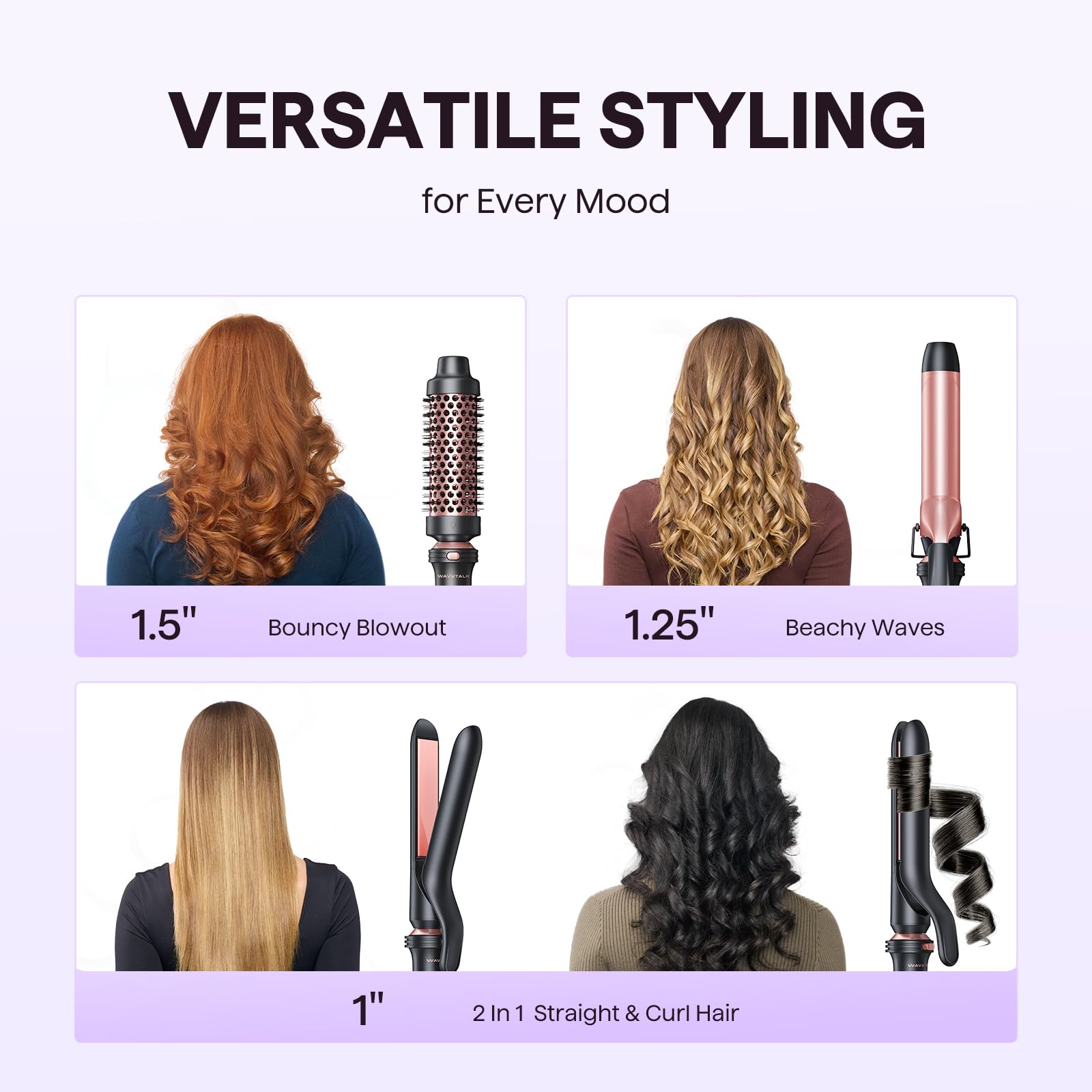 Wavytalk 3 in 1 Curling Wand Set, Multi Curl, Curling Iron Set with Heated Round Brush, Flat Iron Hair Straightener, 1 1/4 inch Curling Iron, Dual Voltage Hair Curler