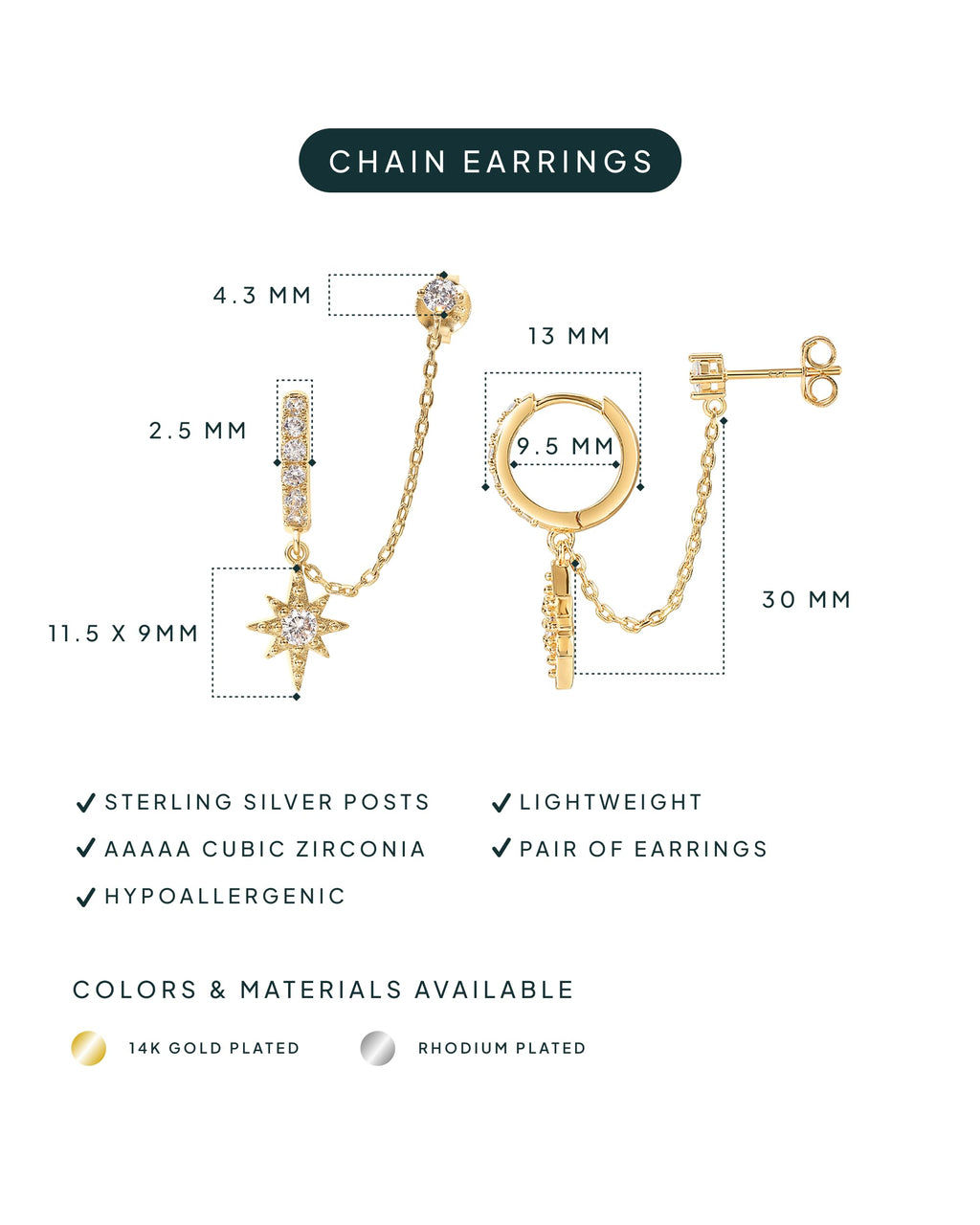 PAVOI 14K Gold Chain Earrings for Women | Double Piercing Dangle Chain Huggie Hoop Earrings | Cubic Zirconia Pearl Stud Ear Cuff Earrings for Women