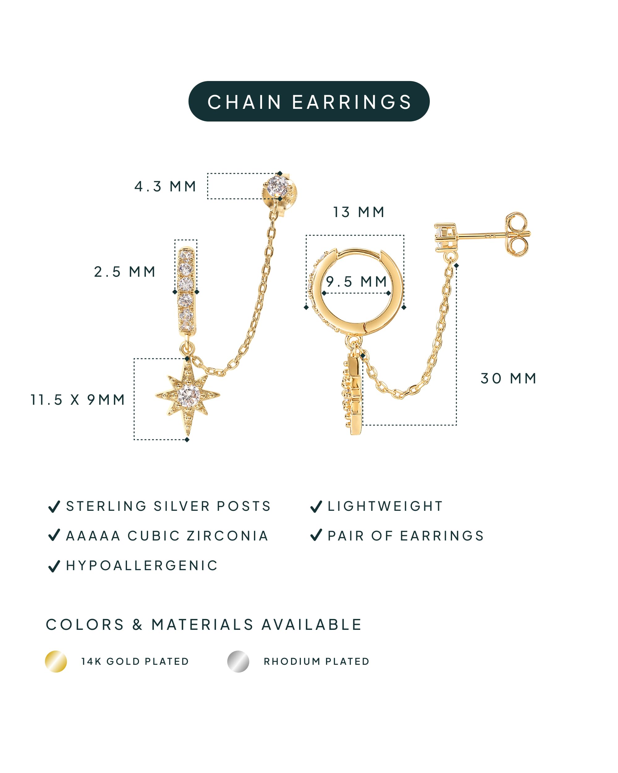 PAVOI 14K Gold Chain Earrings for Women | Double Piercing Dangle Chain Huggie Hoop Earrings | Cubic Zirconia Pearl Stud Ear Cuff Earrings for Women