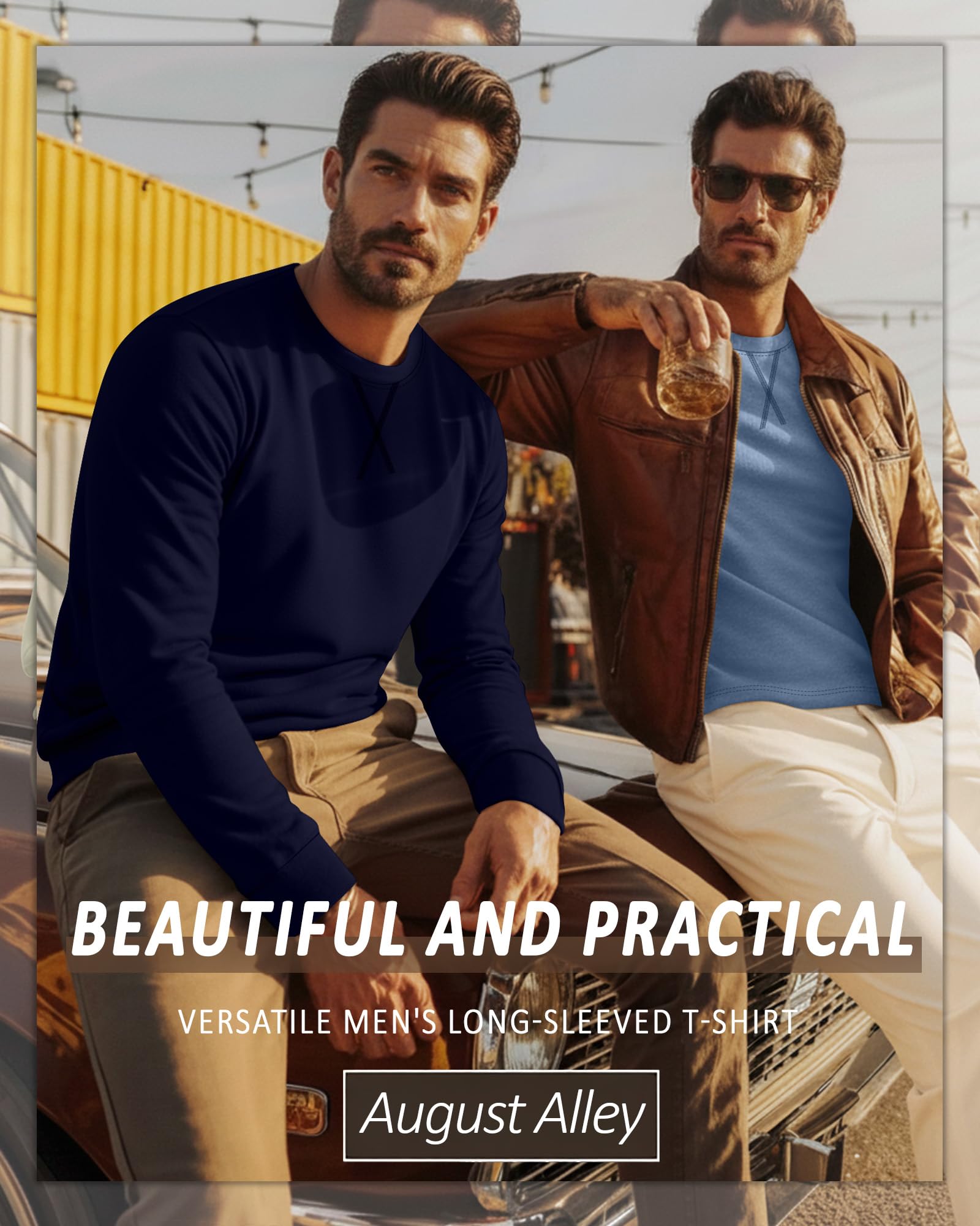August Alley 4 Pack Men's Big and Tall Shirts Fall Hipster Embroidered Long Sleeves Plain Oversize Tee Plus Size Casual Tops(Light Blue, Navy Blue, Light Gray, Black,3X-Large)