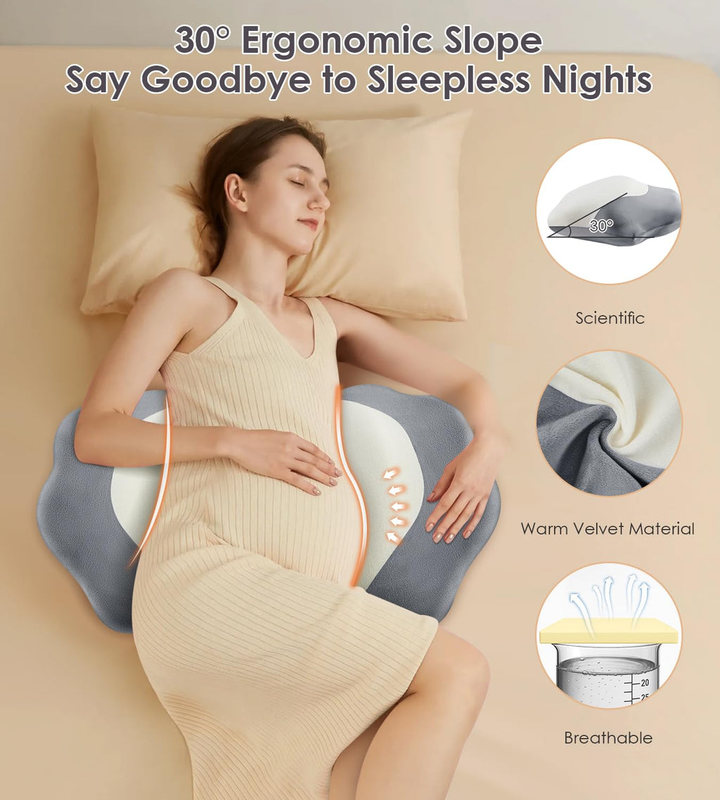 Pregnancy Pillows for Sleeping, Memory Foam Maternity Pillow Support for Back Belly HIPS, Adjustable Travel Wedge Pillow for Pregnant Women, Side Spleeping Pregnant Pillows with Velvet Cover