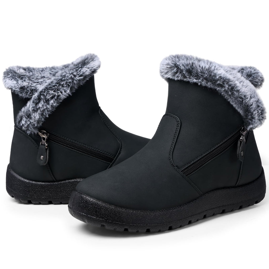 SHIBEVER Winter Boots for Women Waterproof: Womens Snow Boots Warm - Black Size 8 Ankle Fur Lined Insulated Winter Shoes