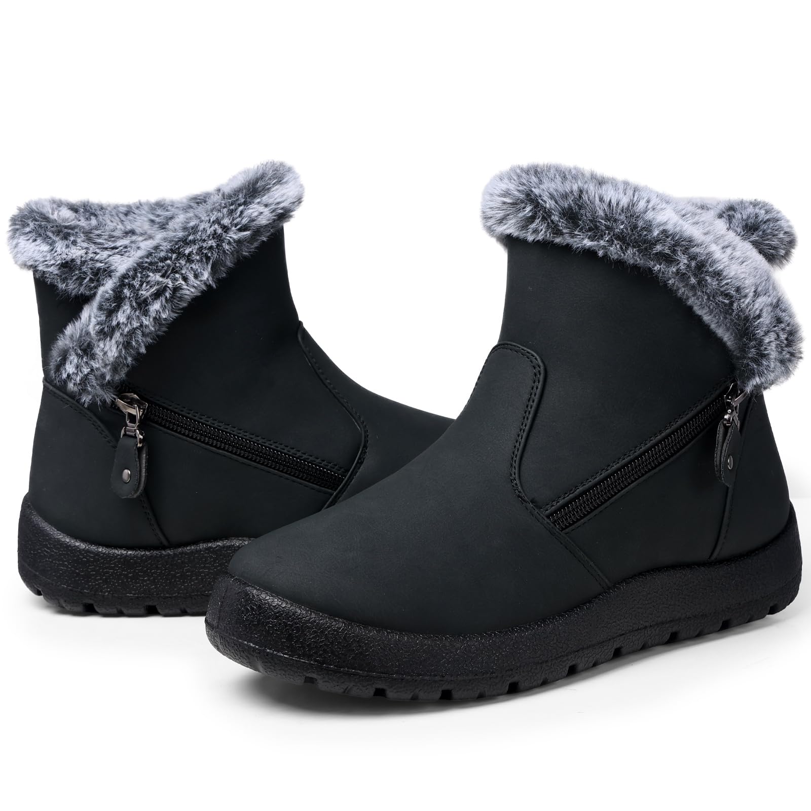 SHIBEVER Winter Boots for Women Waterproof: Womens Snow Boots Warm - Black Size 8 Ankle Fur Lined Insulated Winter Shoes
