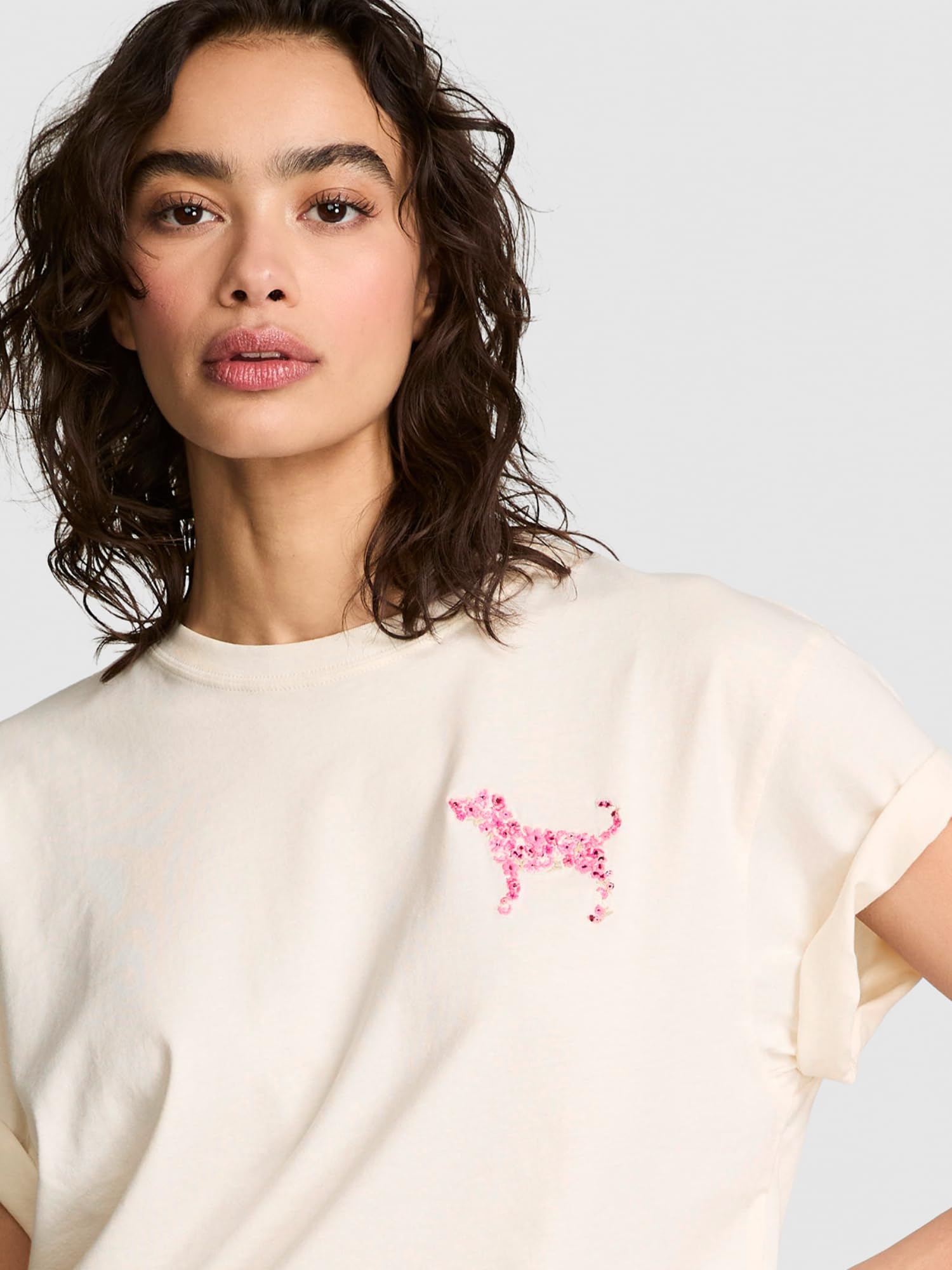 Victoria's Secret Pink Women's Oversized Campus Cotton T-Shirt, Winter White, (XS)