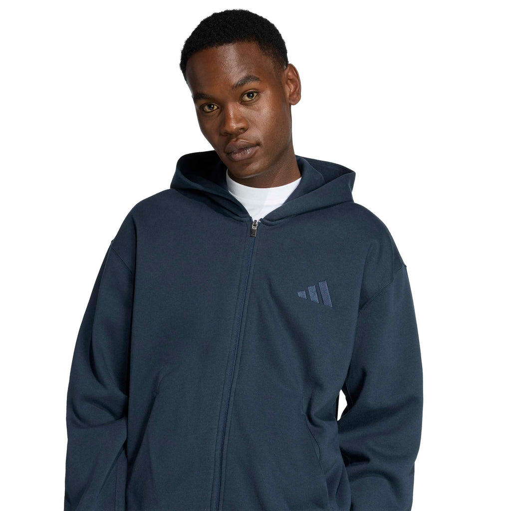 adidas Men's All SZN Fleece Full-Zip Hooded Track Top, Aurora Ink, Medium