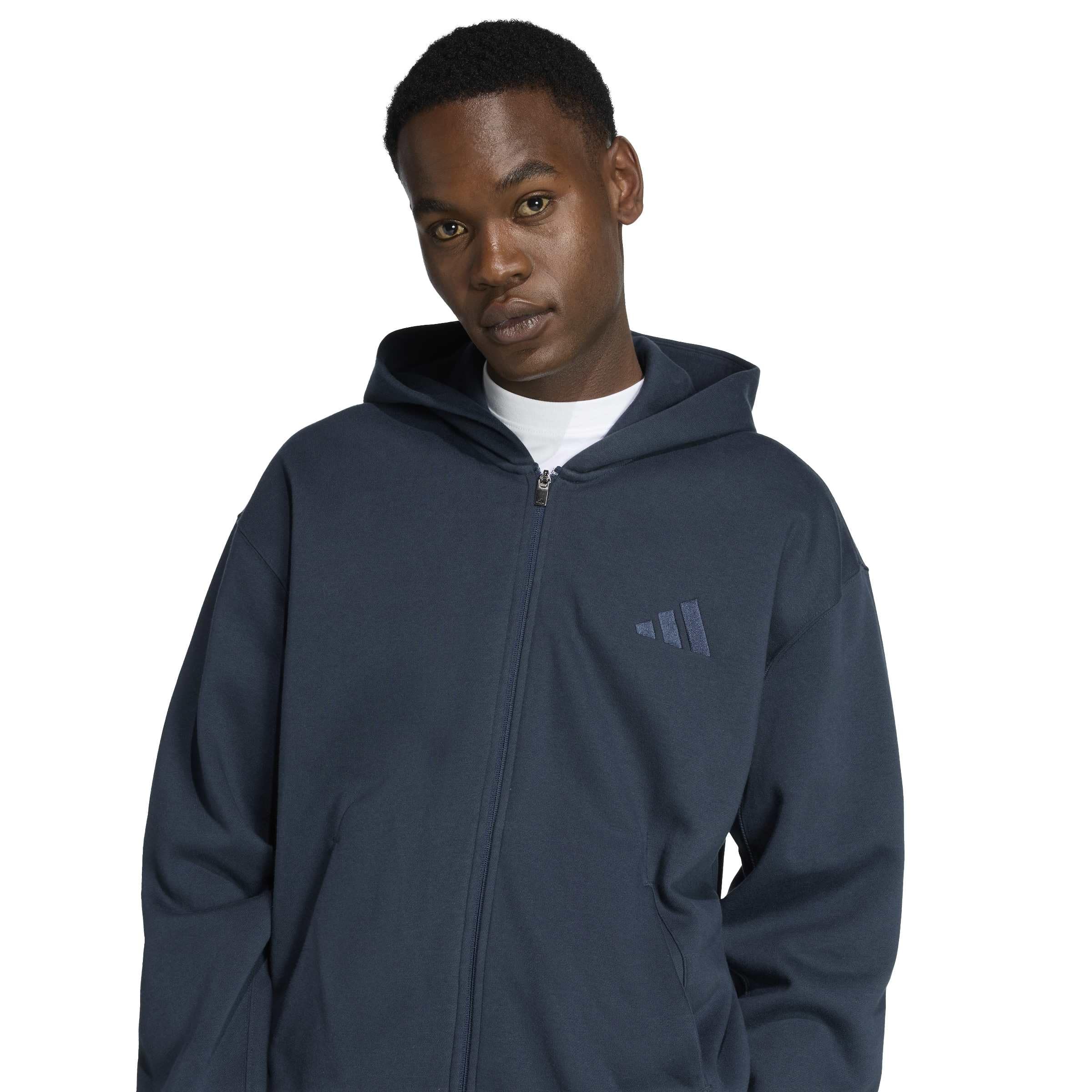 adidas Men's All SZN Fleece Full-Zip Hooded Track Top, Aurora Ink, Medium