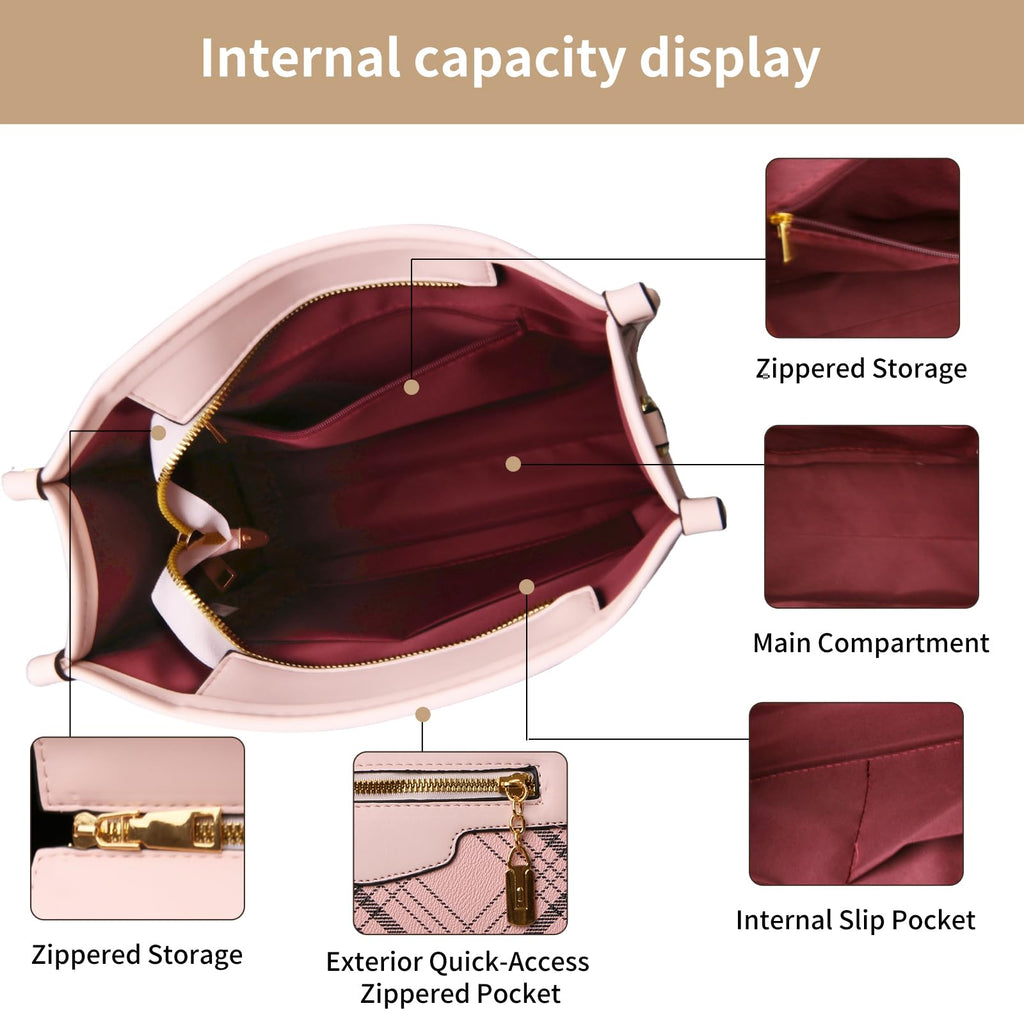 Purses and Handbags for Women, 3Pcs Women's Handbags Fashion PU Leather, Tote Shoulder Top Handle Satchel Purse Bags Adjustable Strap Work Satchel with Wallet (pink)