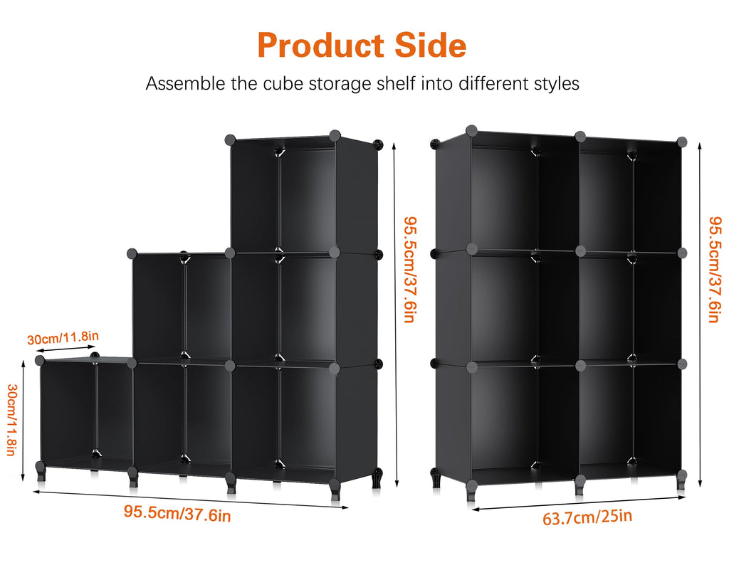 6-Cube Storage Organizer, Closet Organizer Storage Cabinet Shelf Bookcase Bookshelf with Metal Hammer, Storage Cubes Organizer Cabinet for Kids, Closet, Bedroom, Bathroom(11.8x11.8x11.8 inch)Black