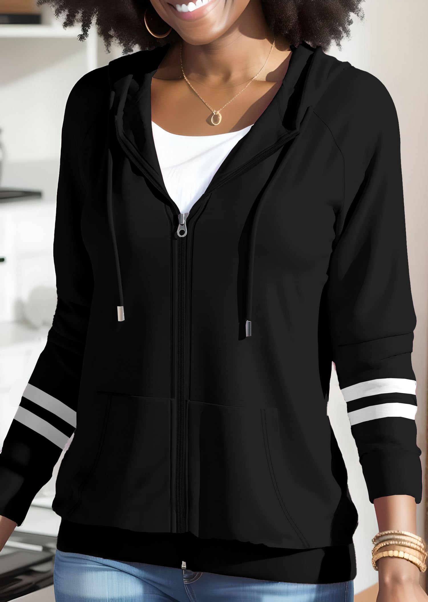 Nimsruc Zip Up Hoodies For Women Long Sleeve Casual Oversized Sweatshirts Cute Fall Hoodie With Pockets Black M