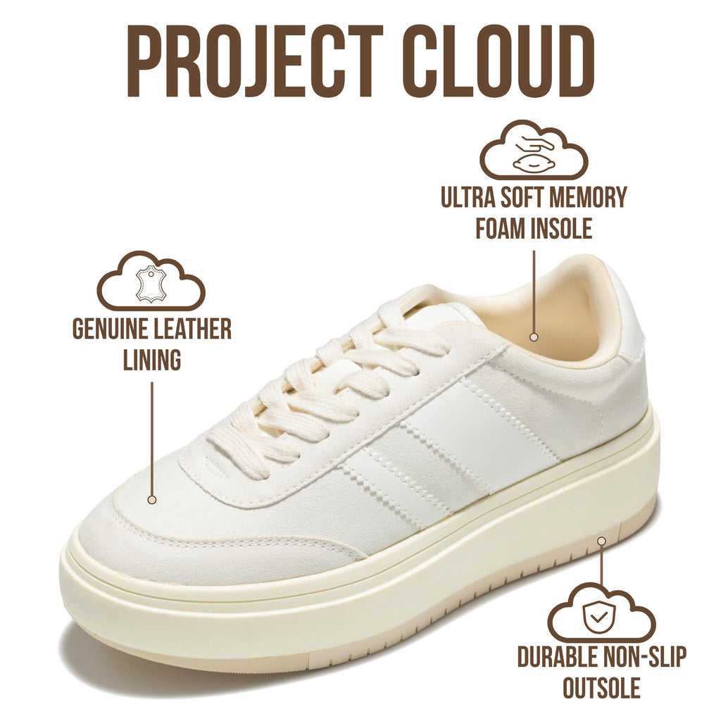 Project Cloud Platform Sneakers for Women - Lightweight Memory Foam Insole Womens Sneakers - Non-Slip Fashion Sneakers for Women Footwear - Women's Fashion Platform Shoes (Nita, Nude, 5.5)