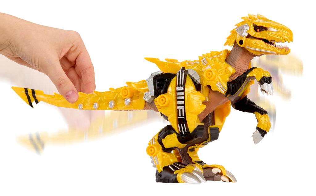 Armorsaurs Armor-Up Yellow Raptor Dinosaur Blaze Toy Figure with 7 Removable Armor Pieces and Tail-Triggered Chomp Action, 7" H x 15.2" L, Kids, Boys, Girls, Ages 6+