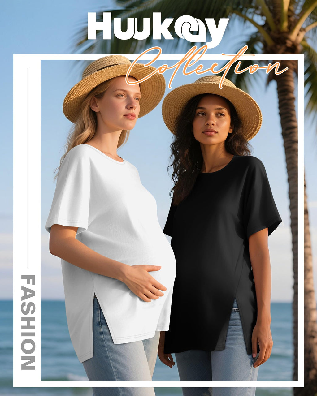 Huukeay 3 Pack Women's Maternity Shirts Loose Fit Pregnancy Tunic Tops Split Side Casual Summer Oversized Pregnancy Clothes(Coffee, White, Black,XX-Large)
