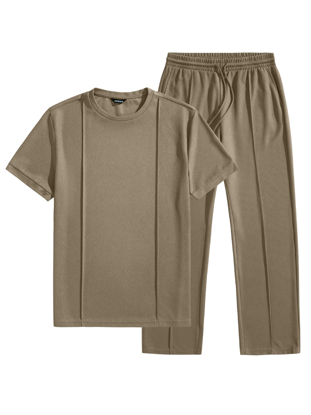 JMIERR Men's 2 Piece Crewneck Short Sleeve Shirts and Loose Pants Casual Summer Beach Vacation Cruise Outfits for Men,M,Khaki