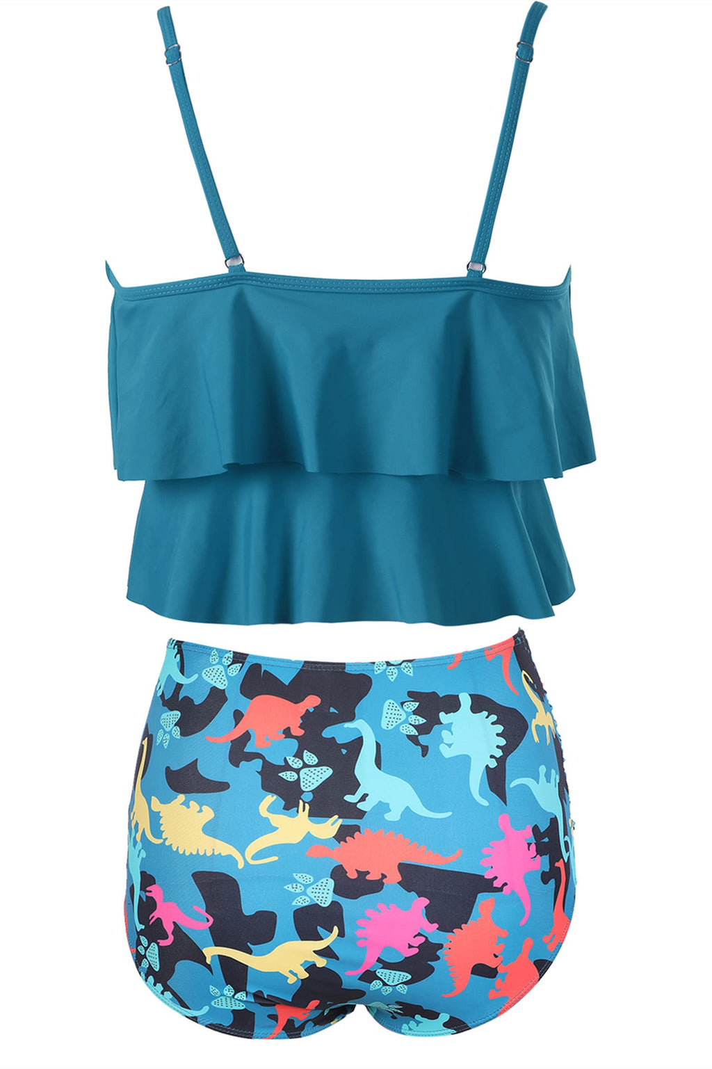 Womens High Waisted Bathing Suits Flounce Halter Tank Top Bikini Bottoms Tummy Control Modest Swimwear Two Piece Tankini Swimsuits Dinosaur L