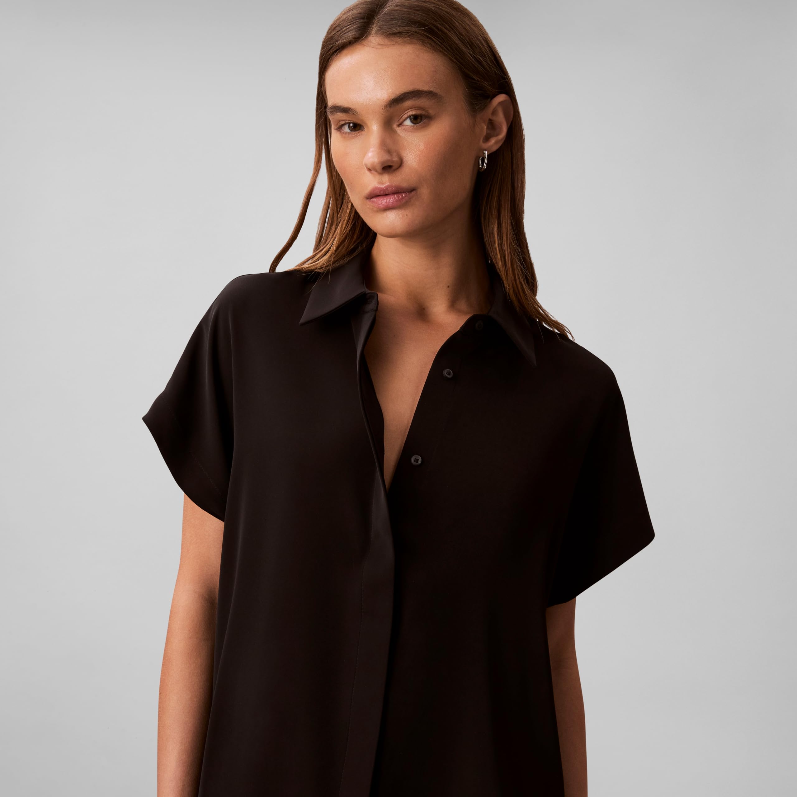 Calvin Klein Women's Satin Short Sleeve Top Black